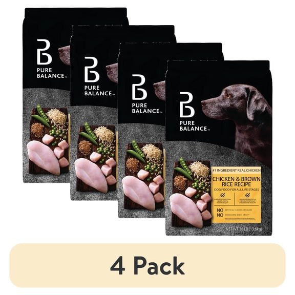 (4 pack) Pure Balance Chicken & Brown Rice Recipe Dry Dog Food, 30 lbs