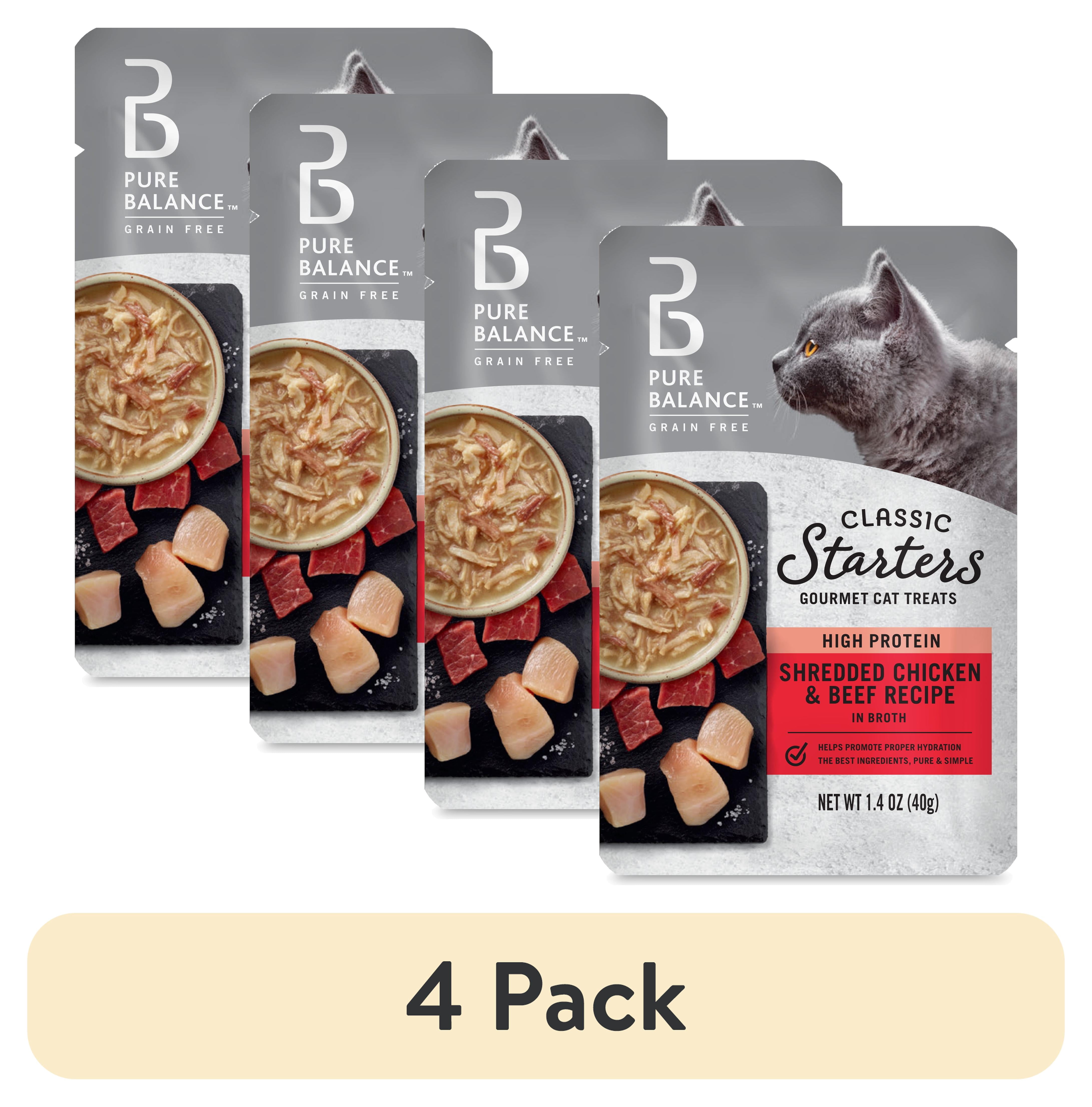 (4 pack) Pure Balance Classic Starters Shredded Chicken and Beef Recipe in Broth, 1.4 oz