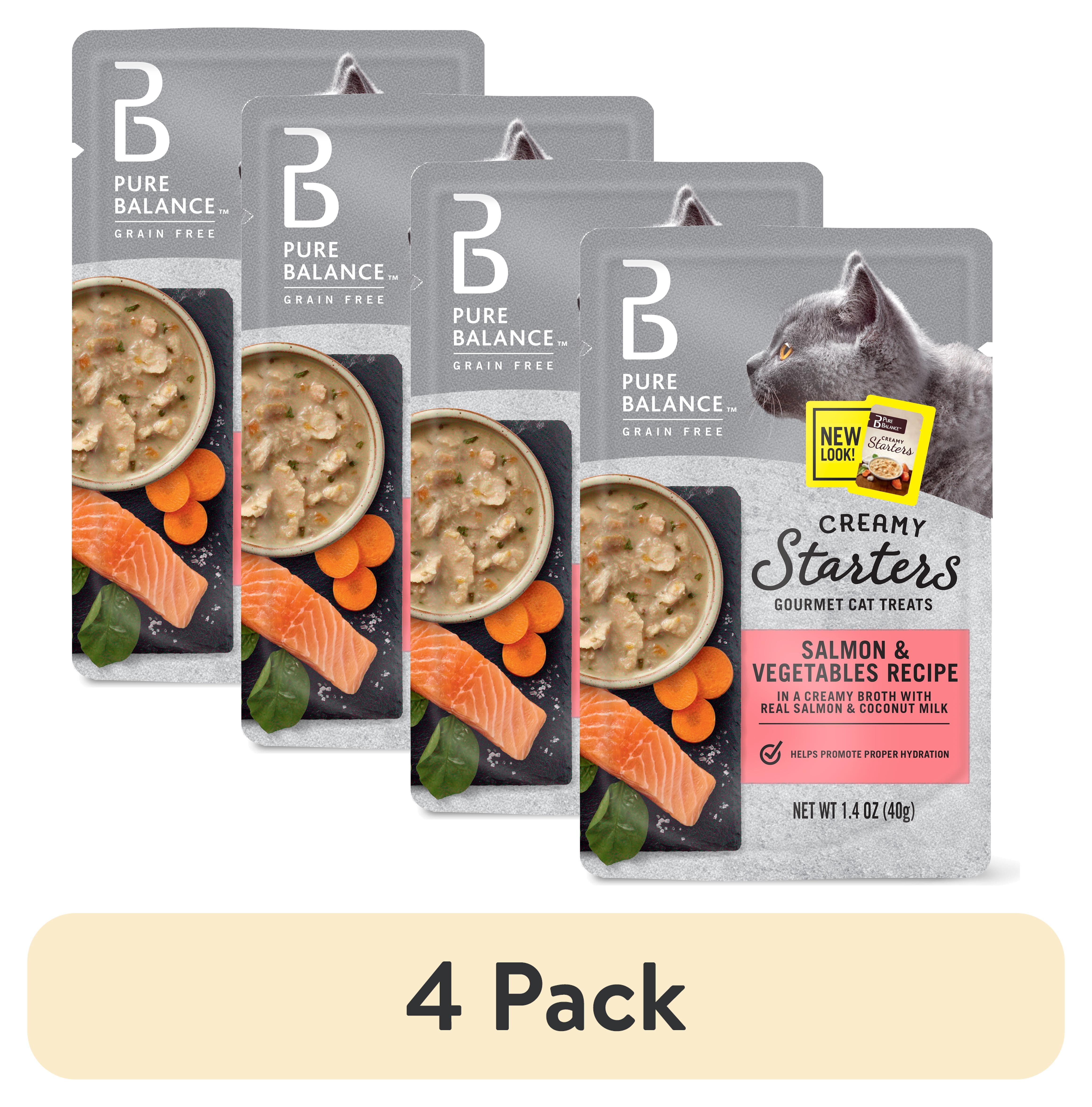 (4 pack) Pure Balance Gourmet Cat Treat Creamy Starters, Salmon & Vegetable Recipe, 1.4 oz