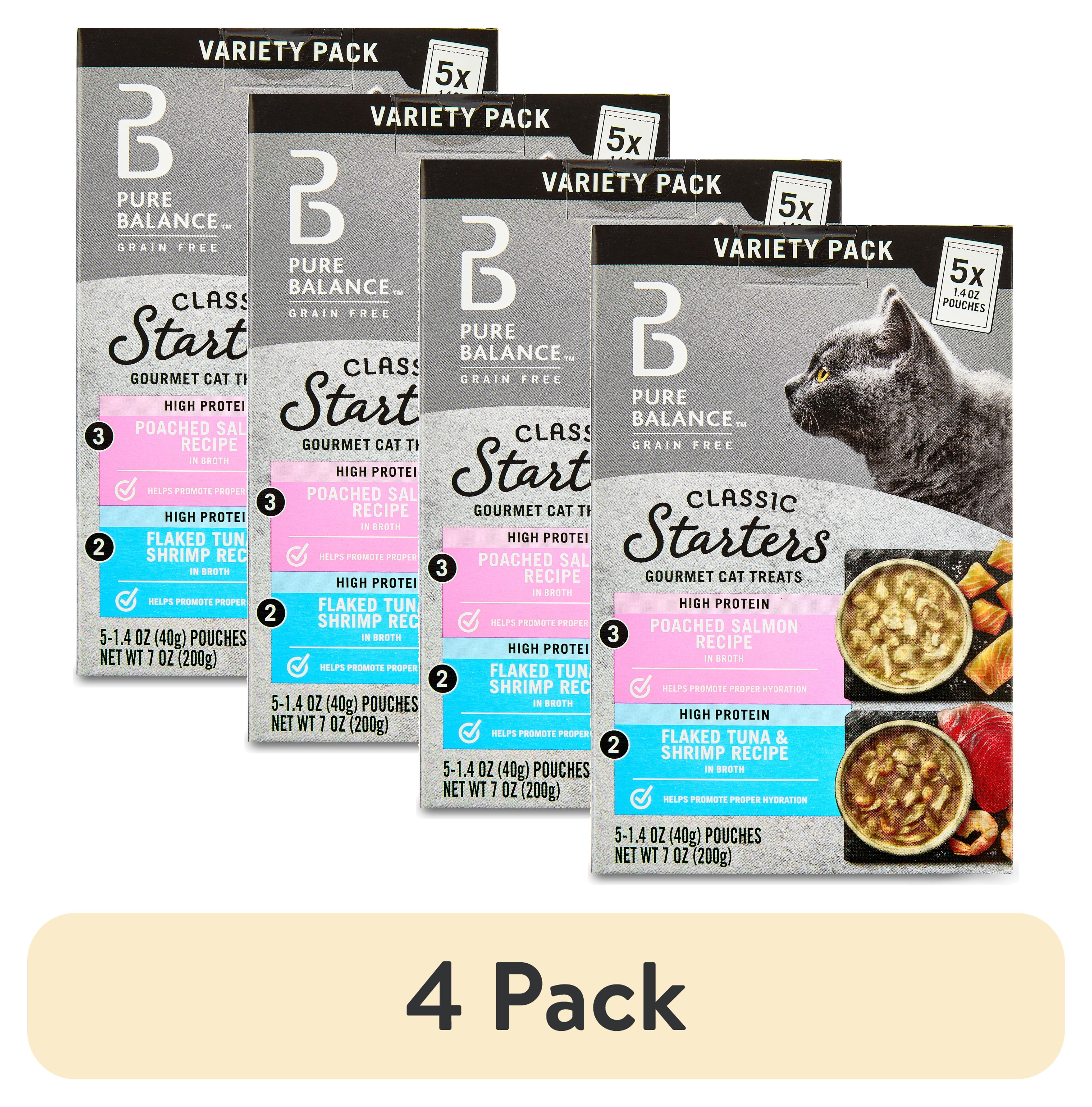 (4 pack) Pure Balance Gourmet Cat Treat Starters, Salmon, Tuna & Shrimp Recipe Variety Pack, 1.4 Oz, 5 Pack