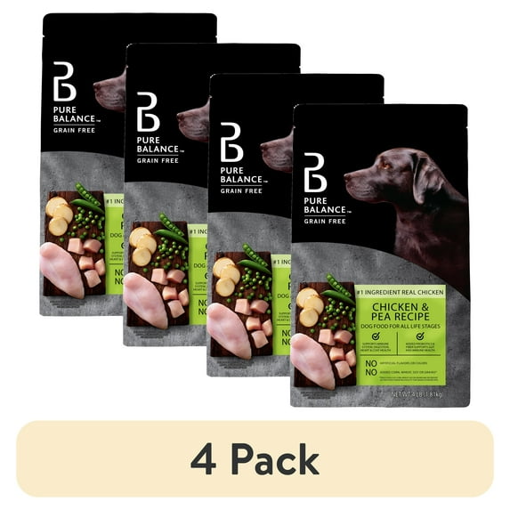 (4 pack) Pure Balance Grain-Free Chicken and Pea Recipe Dry Dog Food, 4 lbs