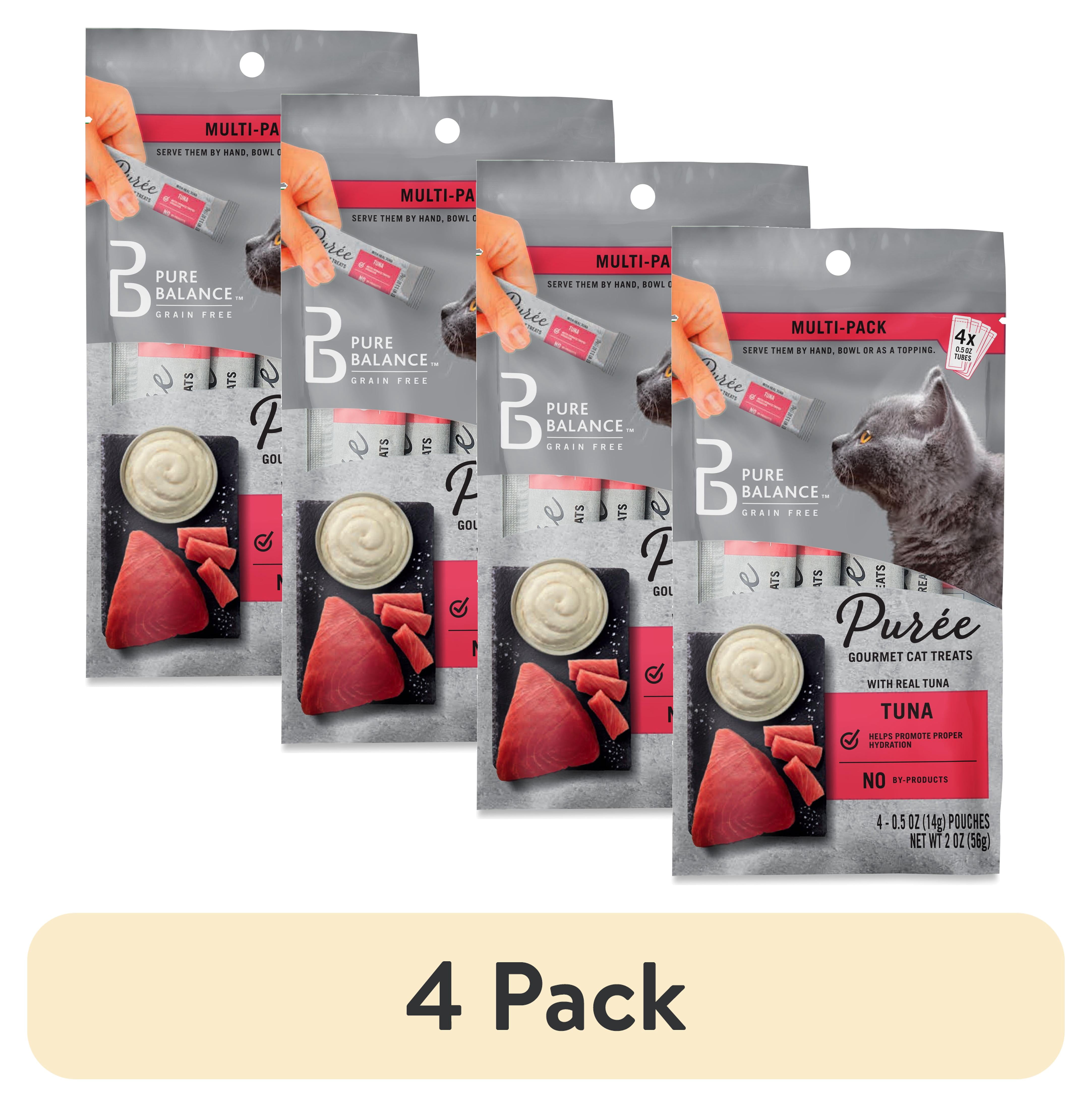 (4 pack) Pure Balance Grain Free Gourmet Wet Cat Treats, Tuna, 0.5 oz Pouches, 4 Count