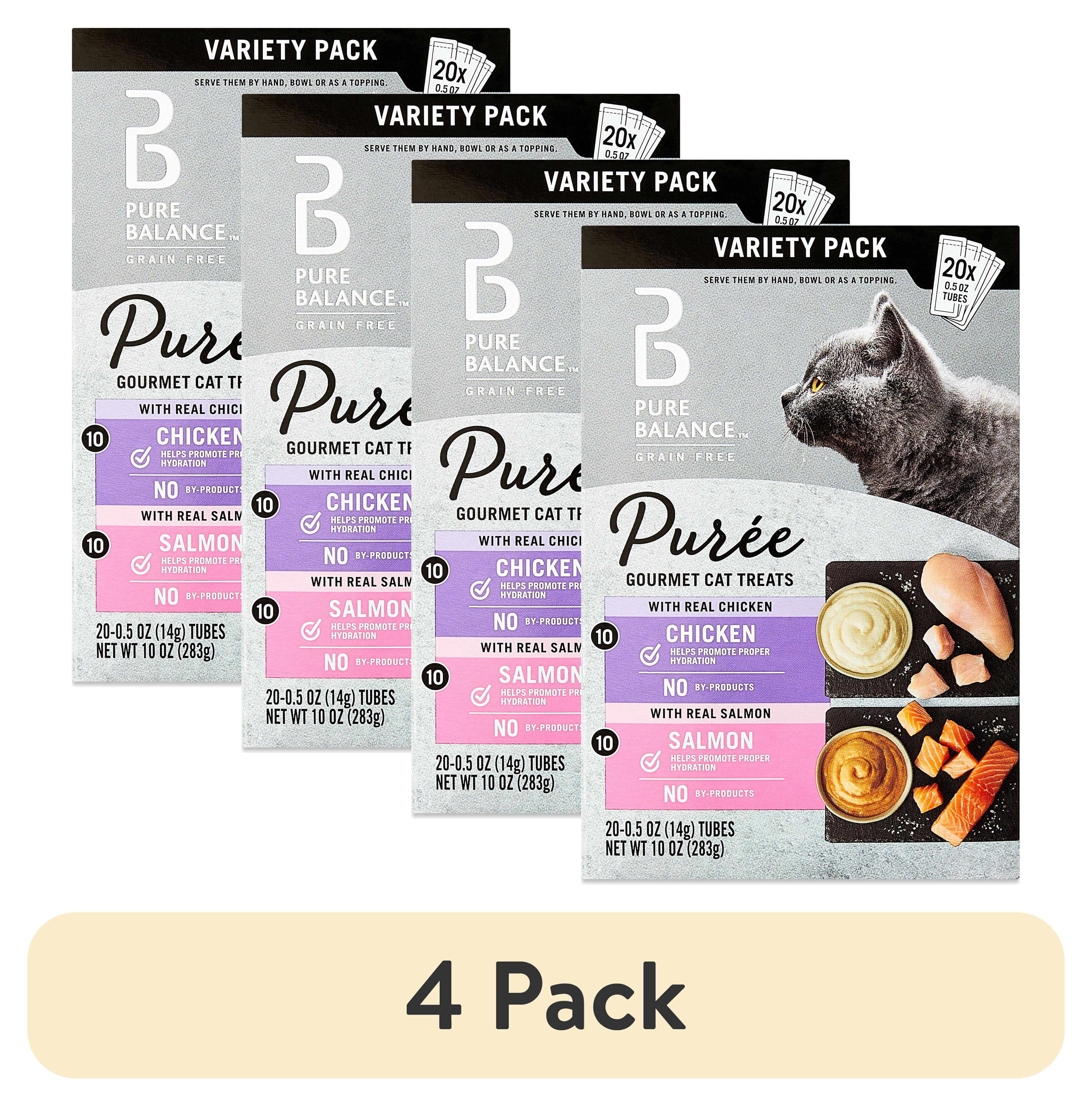 (4 pack) Pure Balance Grain Free Gourmet Wet Cat Treats, Variety Pack, 0.5 oz Tubes, 20 Count