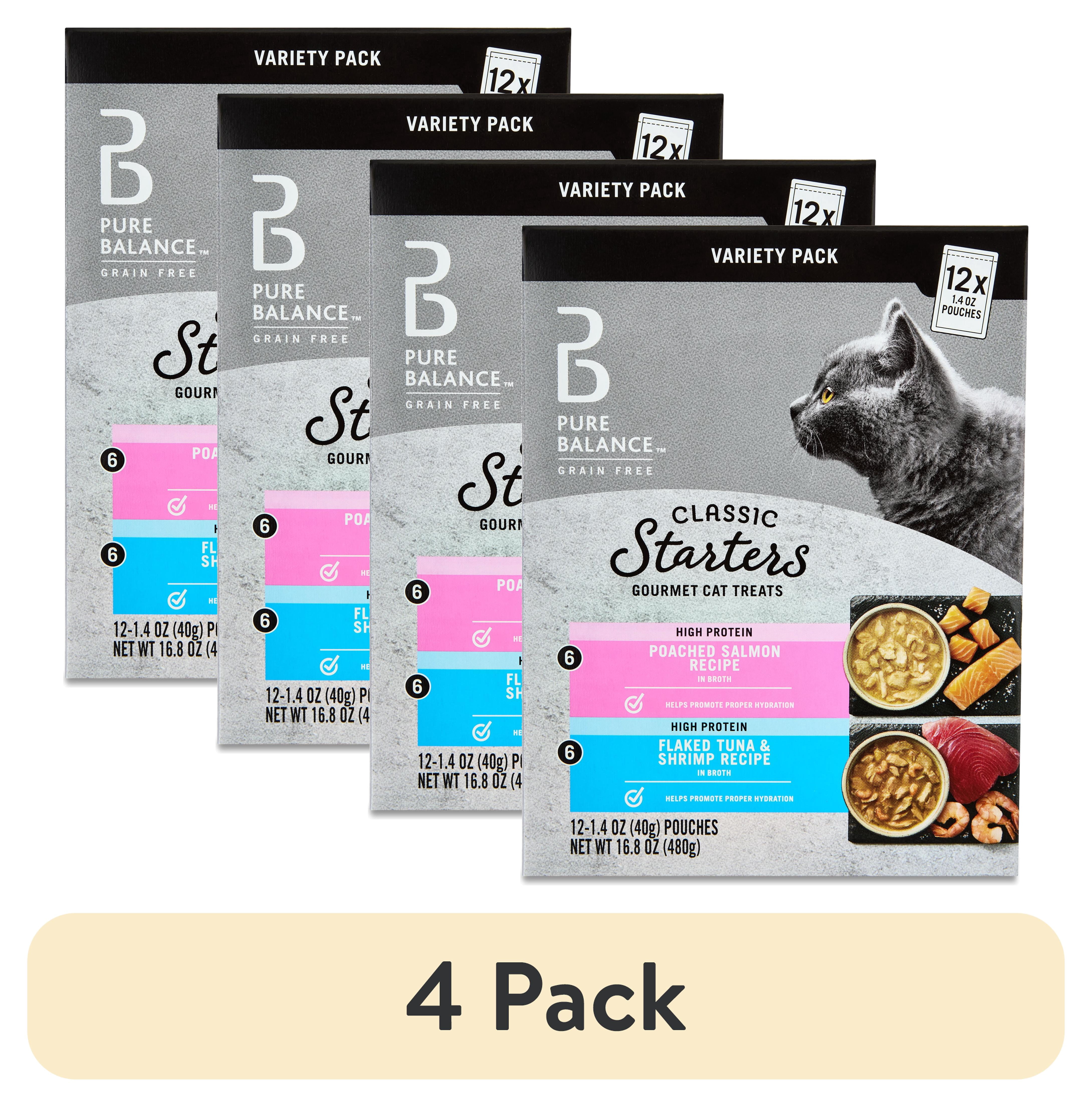 (4 pack) Pure Balance Grain-Free Gourmet Wet Cat Treats Variety Pack, 1.4 oz, 12 Count