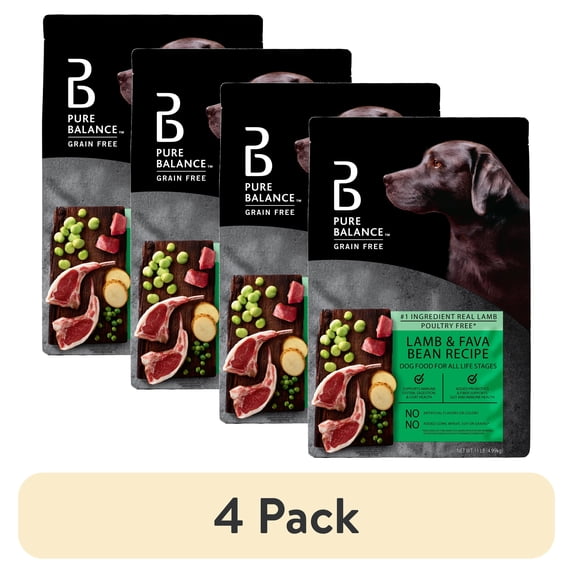 (4 pack) Pure Balance Grain-Free Lamb & Fava Bean Recipe Dry Dog Food, 11 lbs