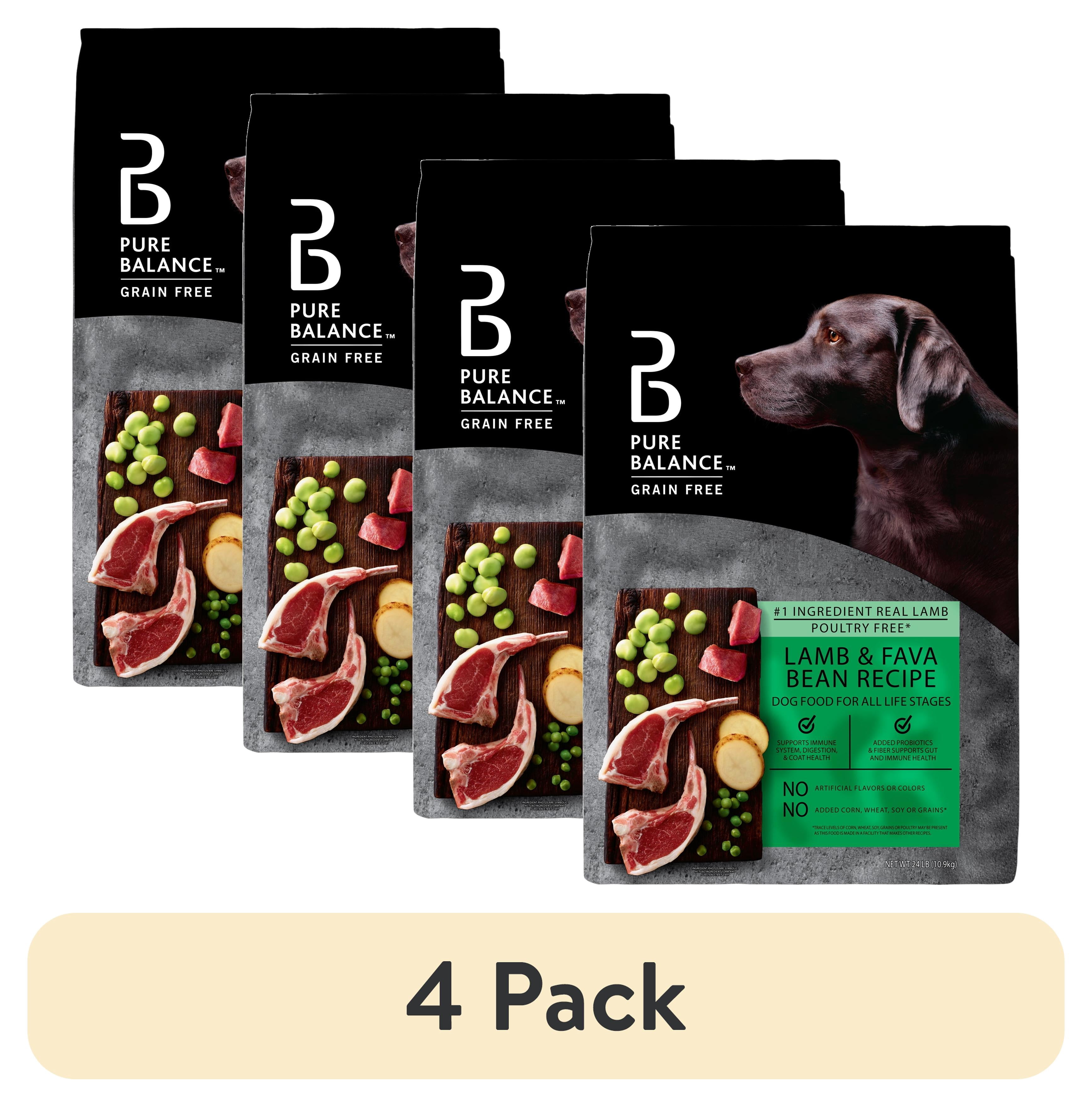 (4 pack) Pure Balance Grain-Free & Poultry-Free Lamb & Fava Bean Recipe Dry Dog Food, 24 lbs