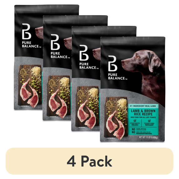 (4 pack) Pure Balance Lamb & Brown Rice Recipe Dry Dog Food, 15 lbs