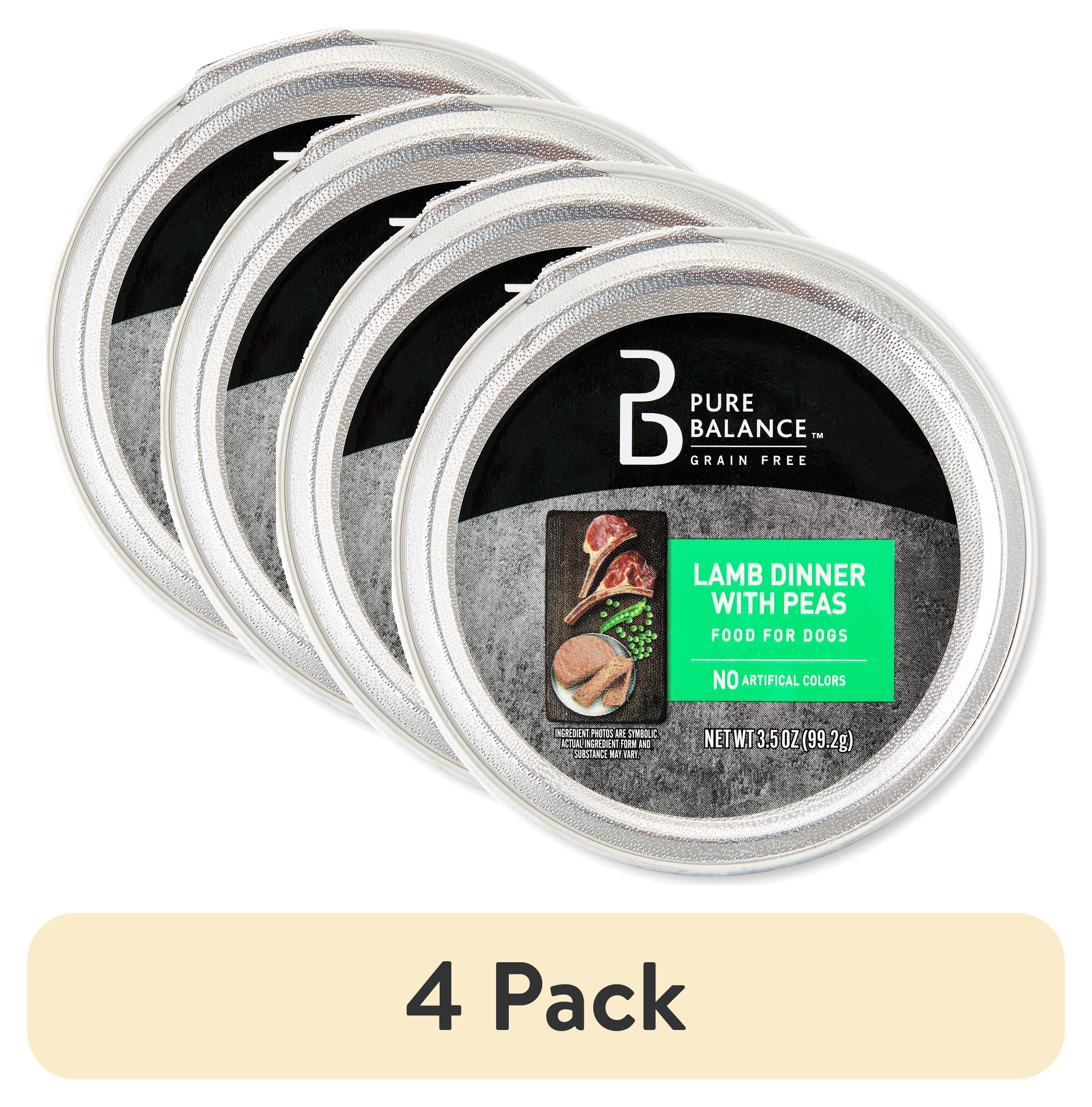 (4 pack) Pure Balance Lamb Dinner with Peas, Grain Free, Wet Dog Food, 3.5 oz Tray