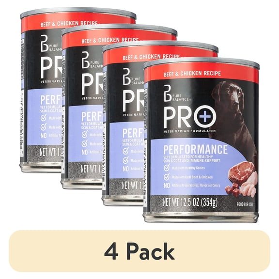 (4 pack) Pure Balance Pro+ Beef & Chicken Recipe Wet Dog Food for Performance, 12.5 oz Can