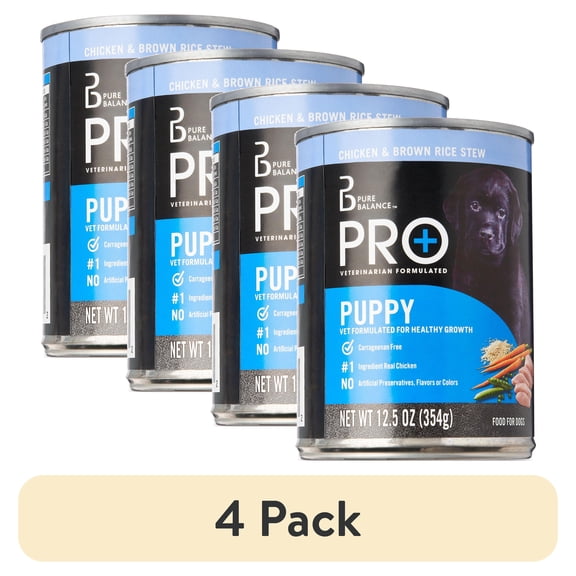 (4 pack) Pure Balance Pro+ Chicken & Brown Rice Stew Wet Dog Food for Puppy, 12.5 oz Can