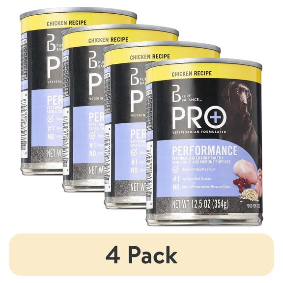 (4 pack) Pure Balance Pro+ Chicken Recipe Wet Dog Food for Performance, 12.5 oz Can