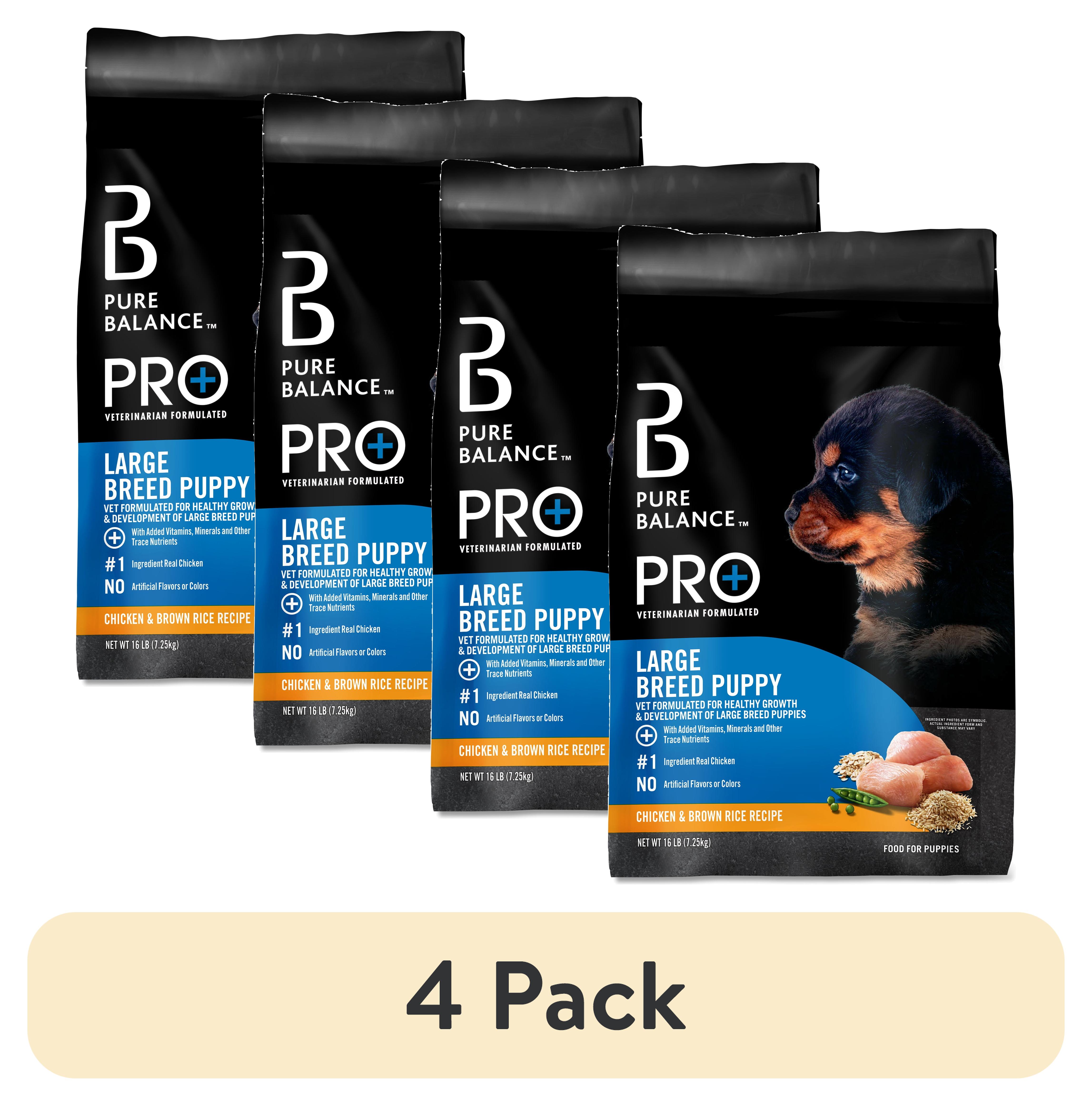 (4 pack) Pure Balance Pro+ Chicken and Brown Rice Large Breed Puppy Food, 16 lbs