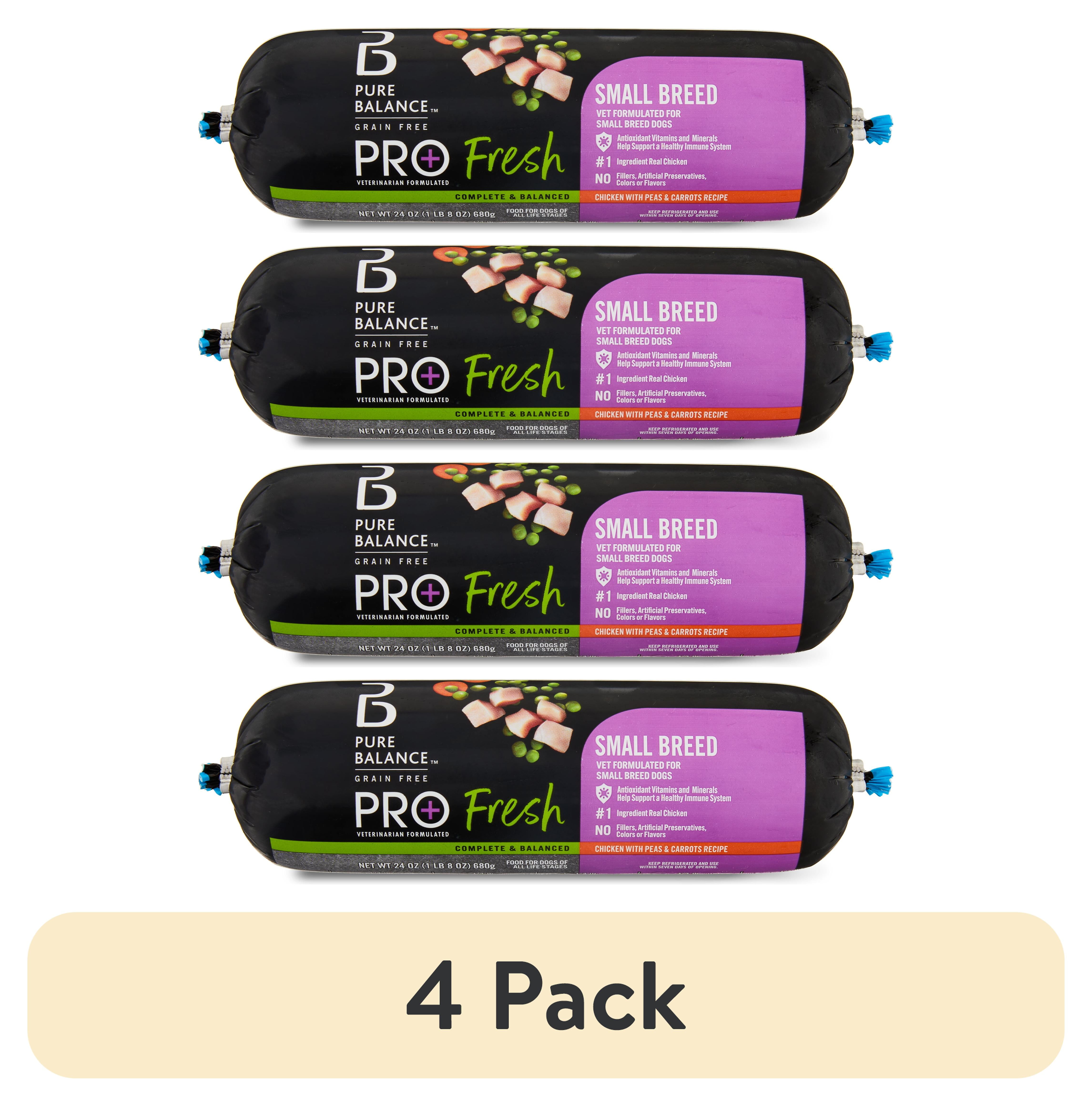 (4 pack) Pure Balance Pro+ Fresh Small Breed Food, Chicken with Peas & Carrots Recipe, 24 oz