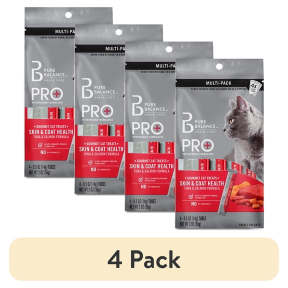 (4 pack) Pure Balance Pro+ Gourmet Wet Cat Treats, Tuna & Salmon Formula, 0.5 oz Pouches, 4 Count