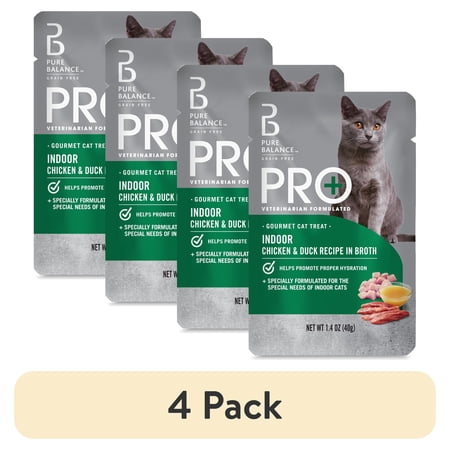 (4 pack) Pure Balance Pro+ Indoor Chicken & Duck Recipe in Broth, 1.4 oz