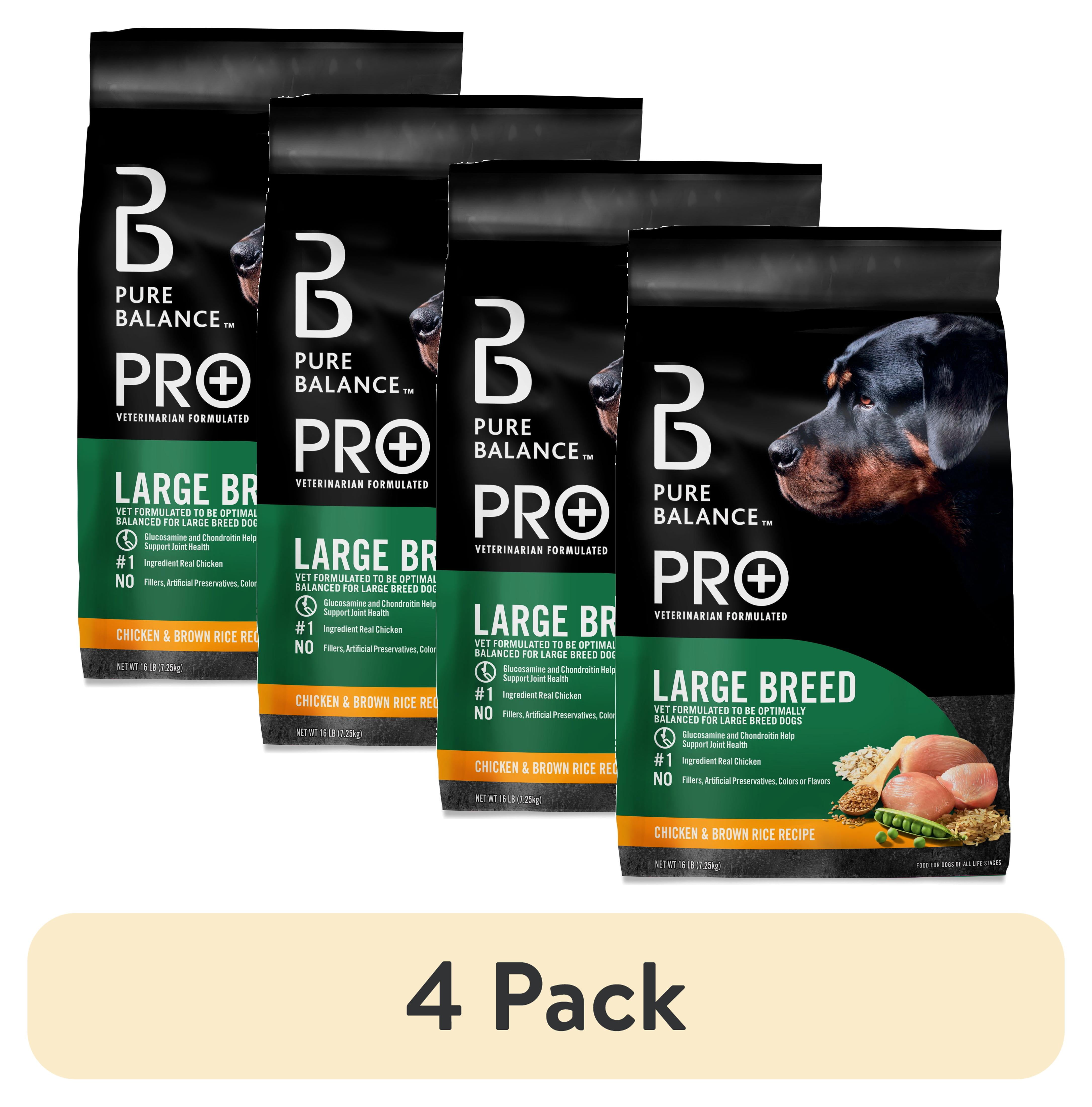 (4 pack) Pure Balance Pro+ Large Breed Chicken & Brown Rice Recipe Dry Dog Food, 16 lbs
