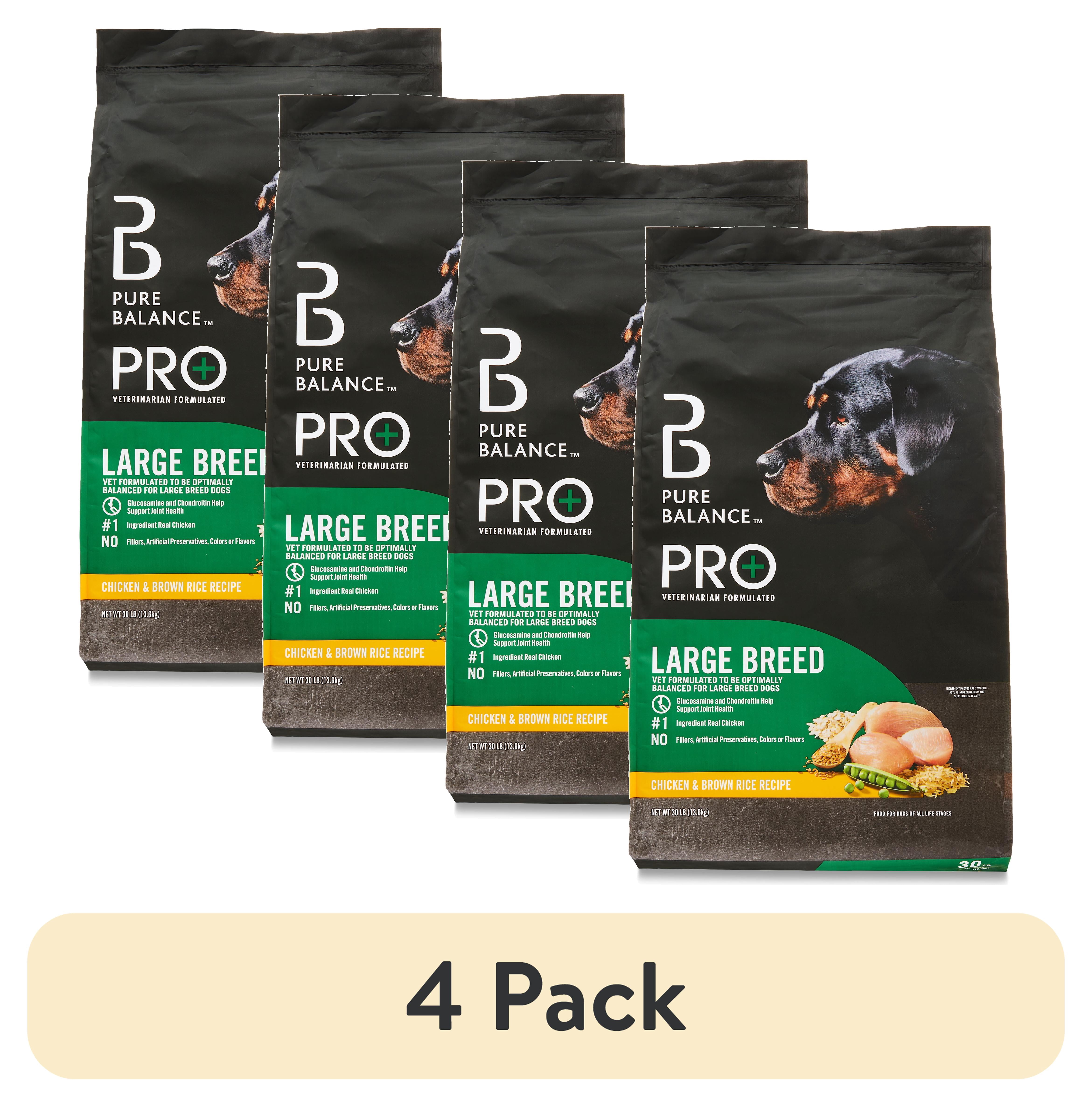 (4 pack) Pure Balance Pro+ Large Breed Chicken and Brown Rice Recipe Dry Dog Food, 30 lb
