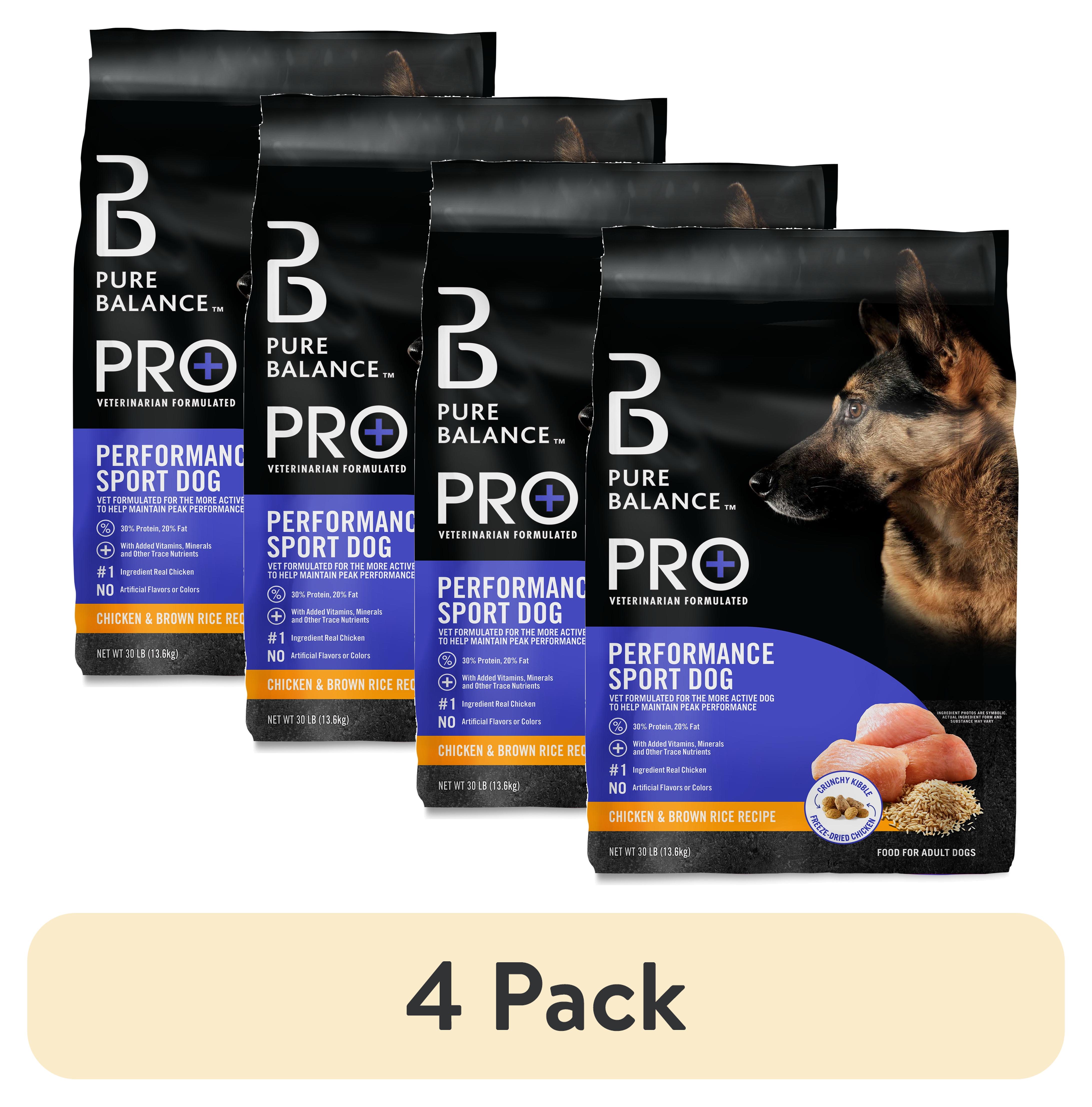 (4 pack) Pure Balance Pro+ Performance Sport Dog Dry Dog Food, Chicken & Brown Rice Recipe, 30 lb Bag