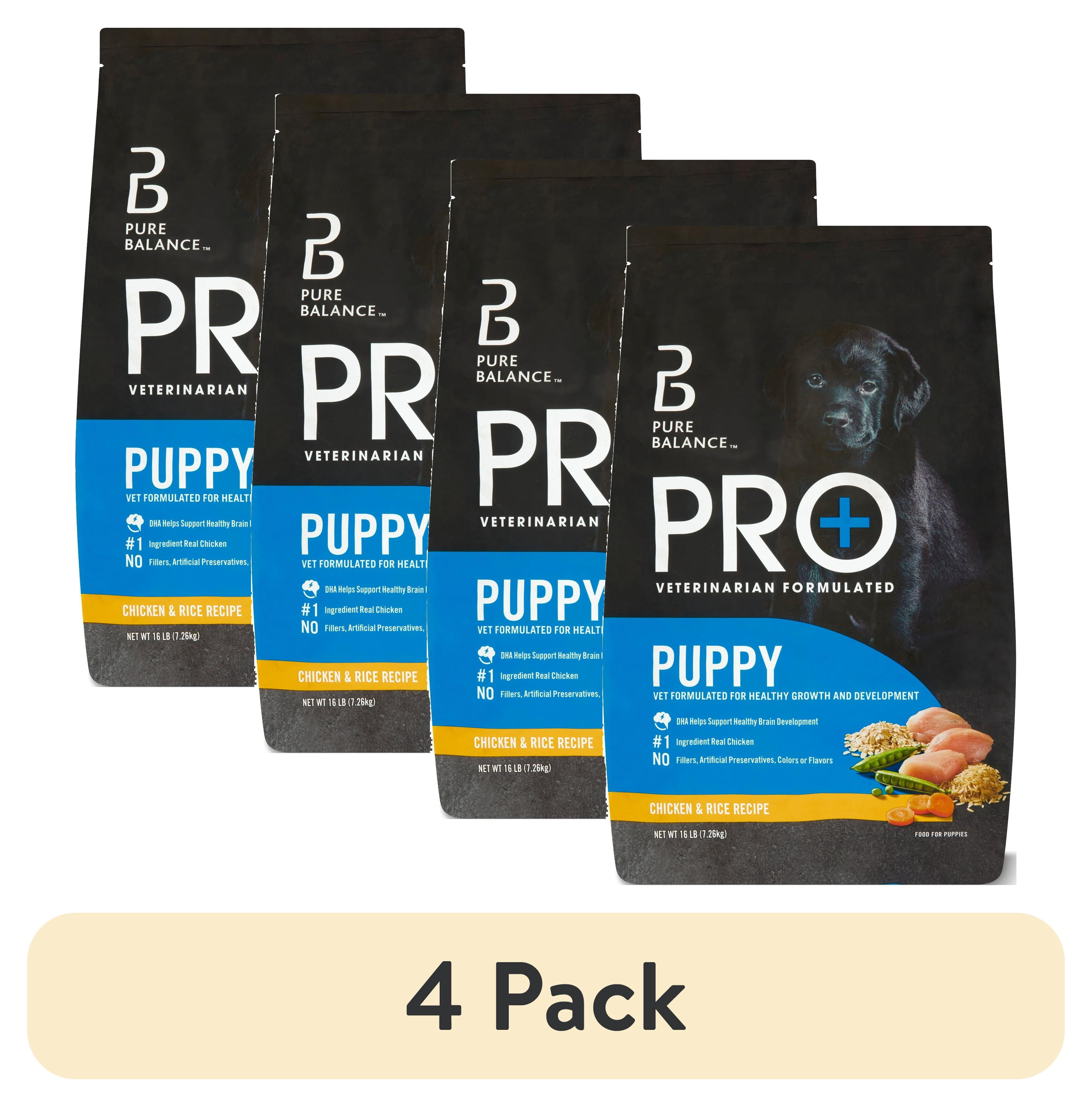 (4 pack) Pure Balance Pro+ Chicken and Rice Recipe, Puppy Food, 16 lb