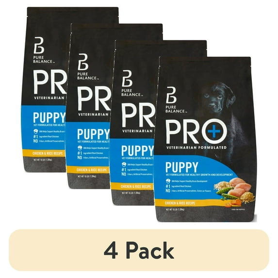 (4 pack) Pure Balance Pro+ Puppy Food, Chicken & Rice Recipe, 16 lbs