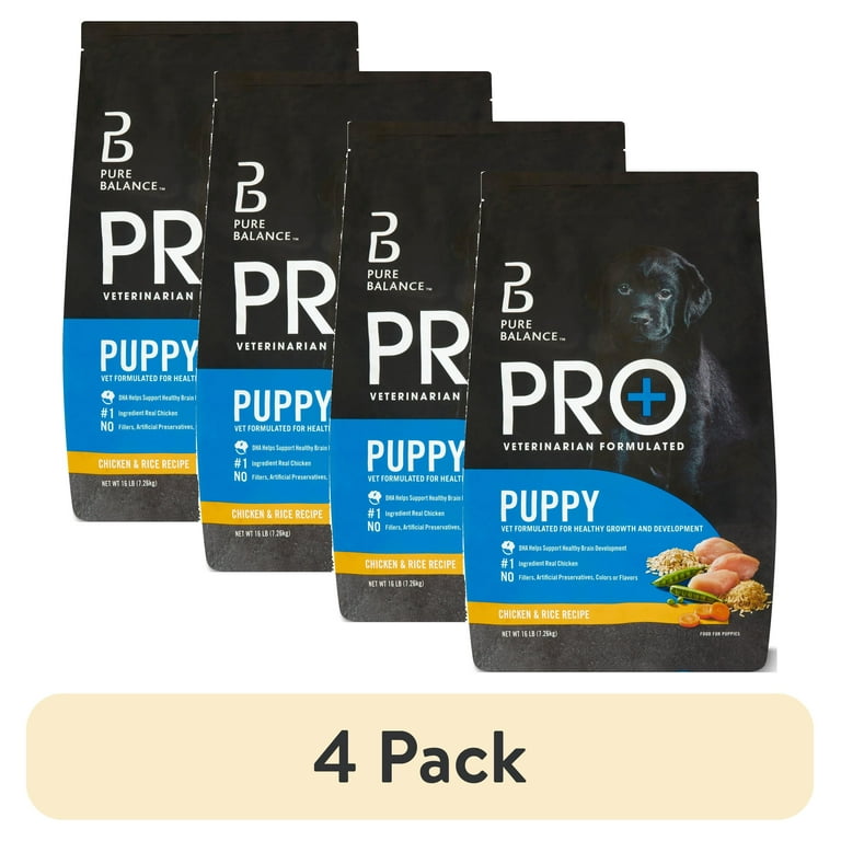 4 pack) Pure Balance Pro+ Puppy Food, Chicken & Rice Recipe, 16