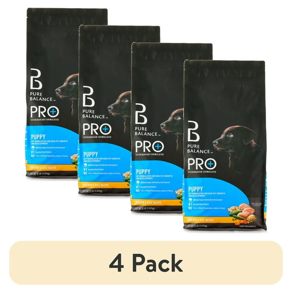 (4 pack) Pure Balance Pro+ Puppy Chicken & Rice Recipe Dry Dog Food for Puppies, 8 lbs