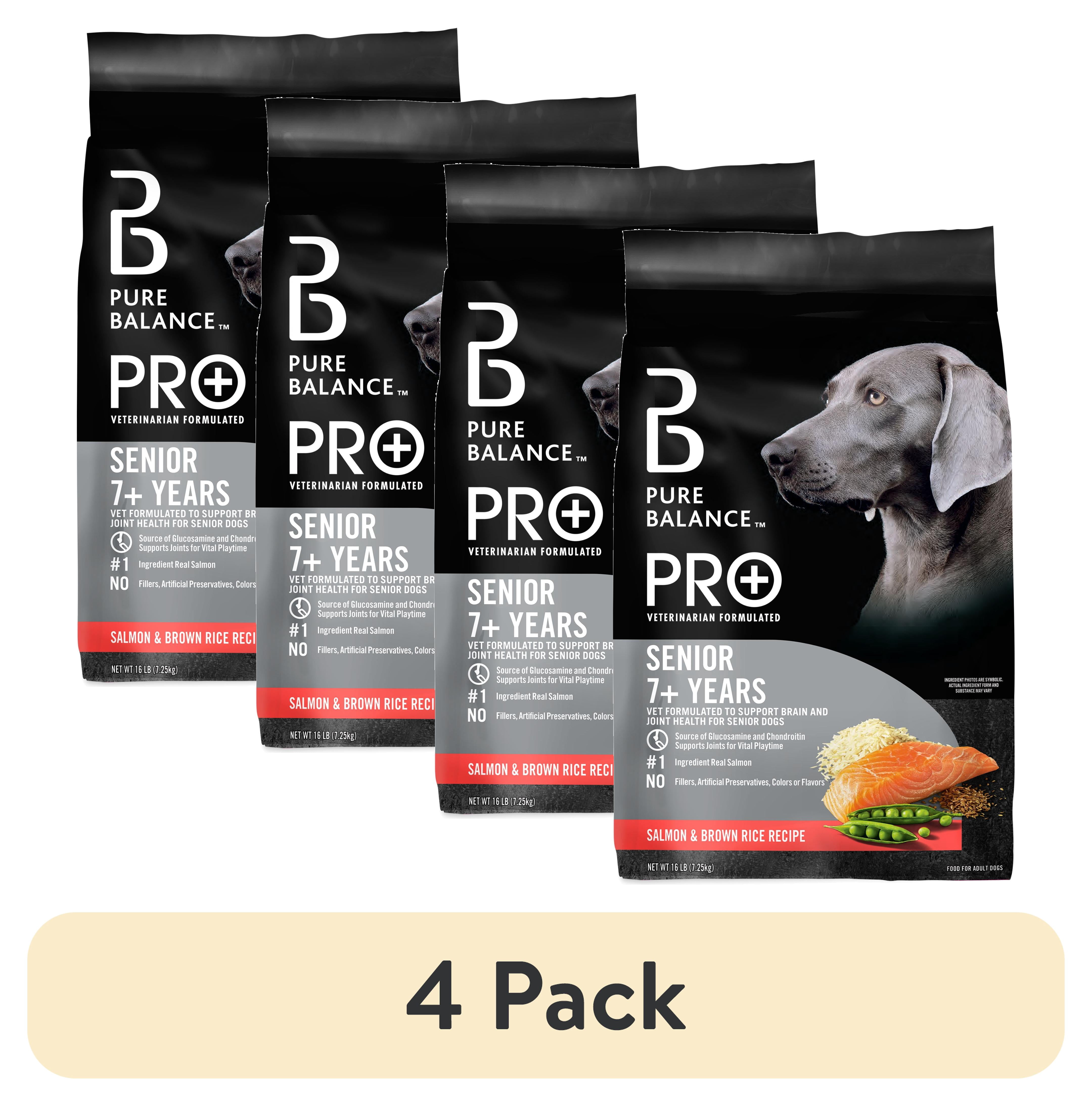 (4 pack) Pure Balance Pro+ Senior Salmon & Brown Rice Recipe Dry Dog Food, 16 lb