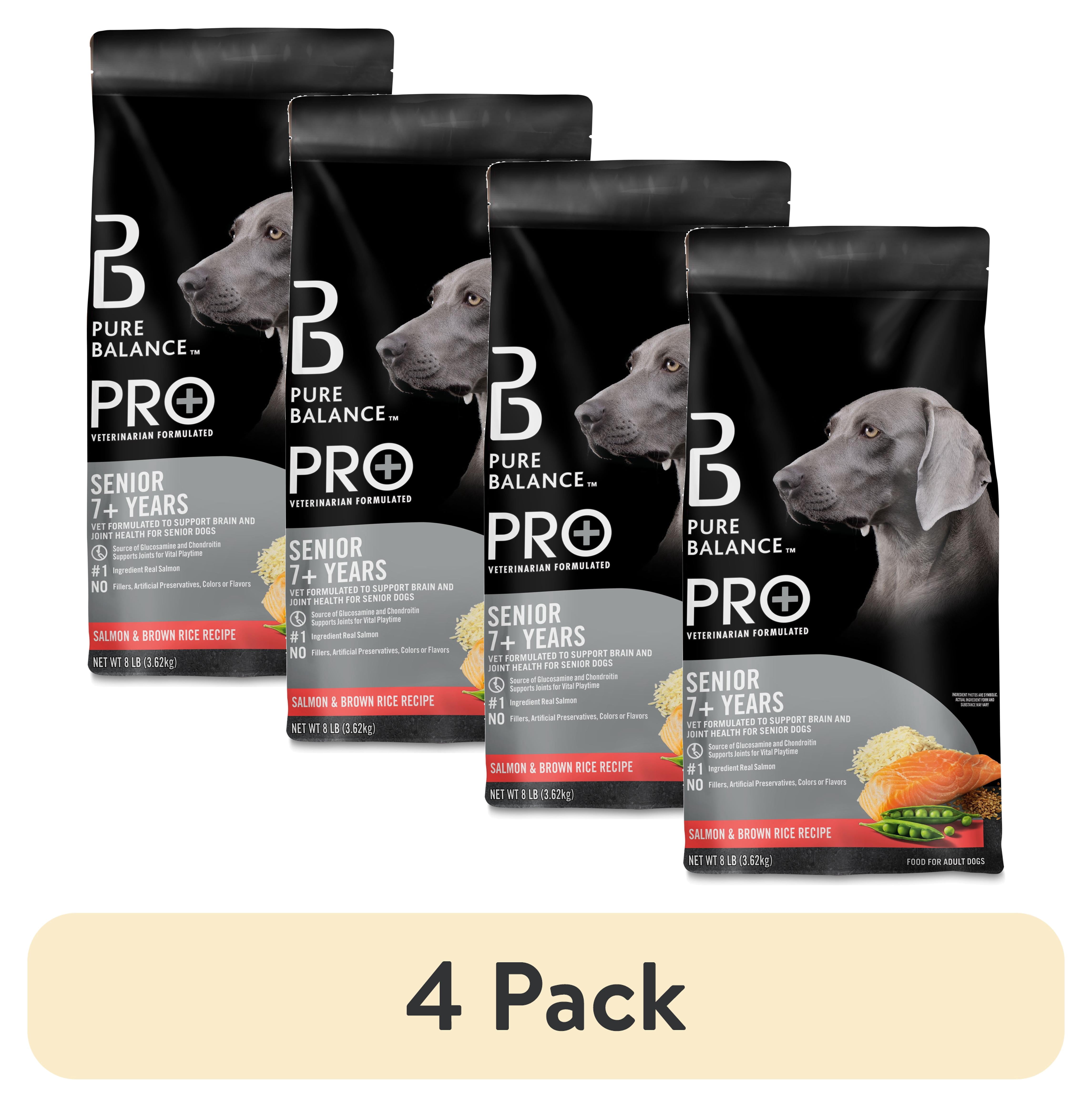 (4 pack) Pure Balance Pro+ Senior Salmon and Brown Rice Recipe Dry Dog Food, 8 lb