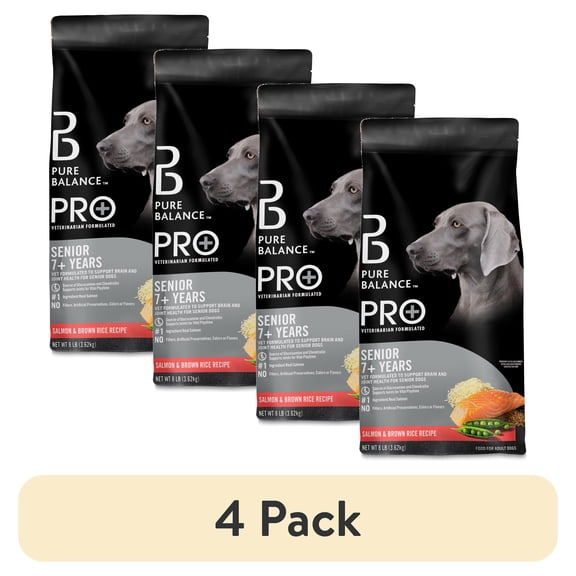 (4 pack) Pure Balance Pro+ Senior Salmon and Brown Rice Recipe Dry Dog Food, 8 lb