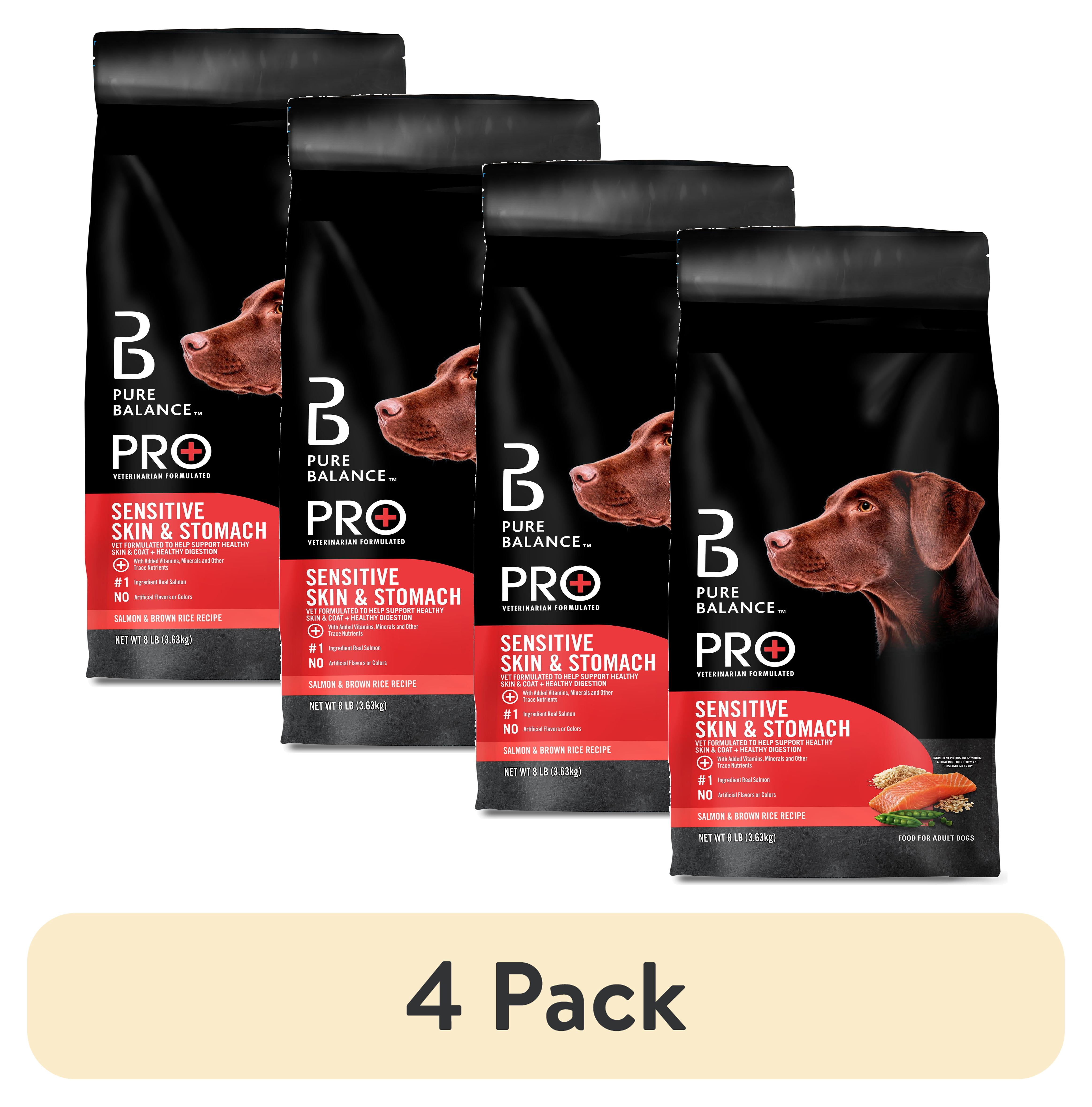 (4 pack) Pure Balance Pro+ Sensitive Skin & Stomach Dog Food, Salmon & Rice Recipe, 8 lb Bag