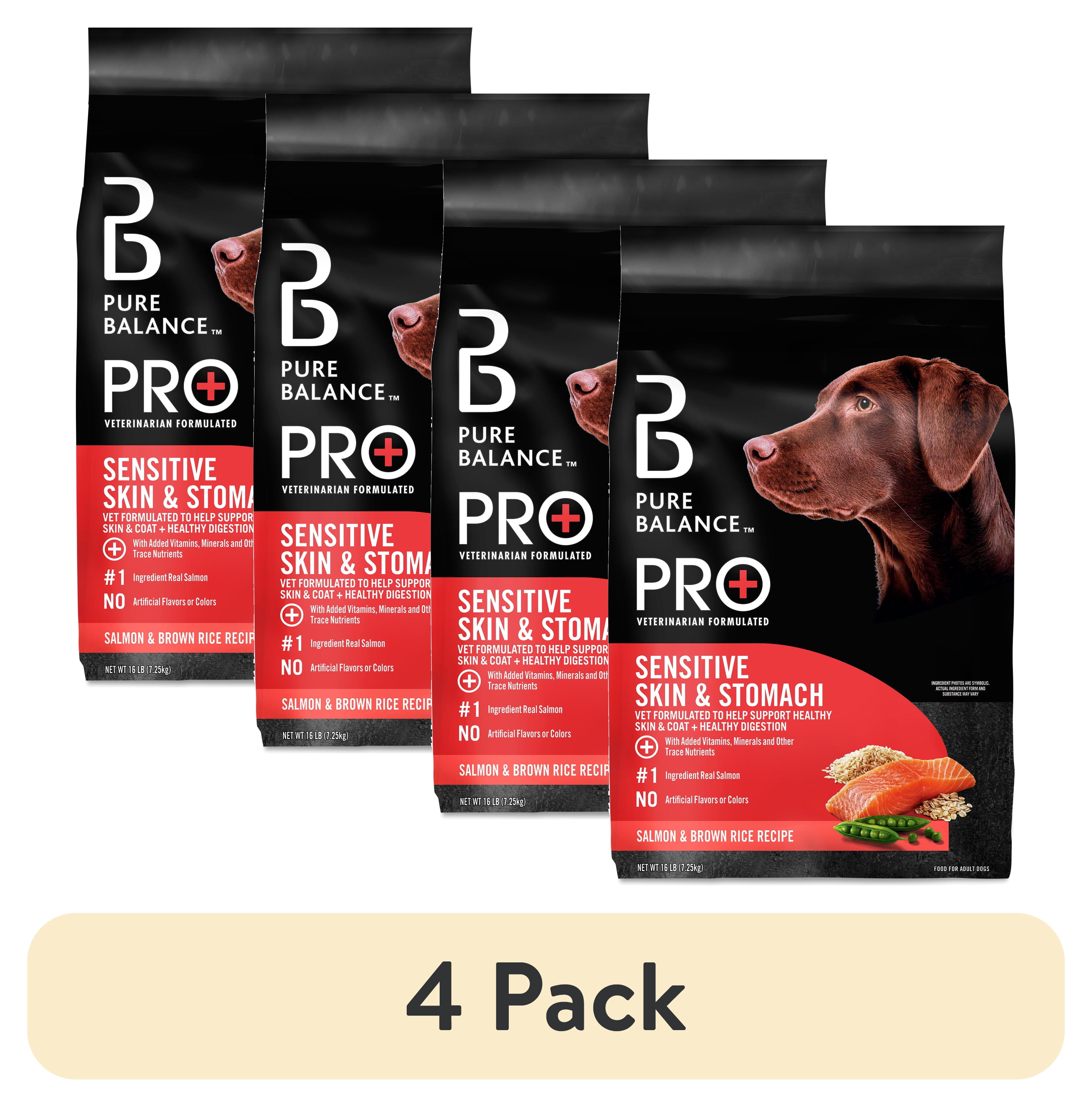 (4 pack) Pure Balance Pro+Sensitive Skin and Stomach Salmon & Rice Recipe Dry Dog Food, 16 lb
