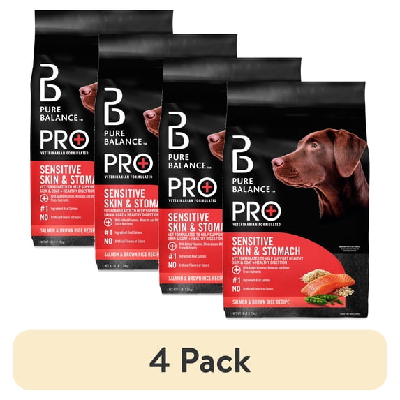 (4 pack) Pure Balance Pro+Sensitive Skin and Stomach Salmon & Rice Recipe Dry Dog Food, 16 lbs