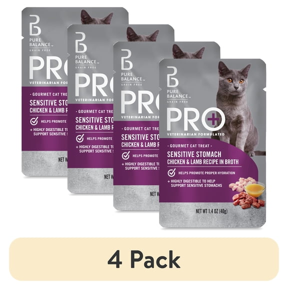 (4 pack) Pure Balance Pro+ Sensitive Stomach Chicken & Lamb Recipe in Broth, 1.4 oz