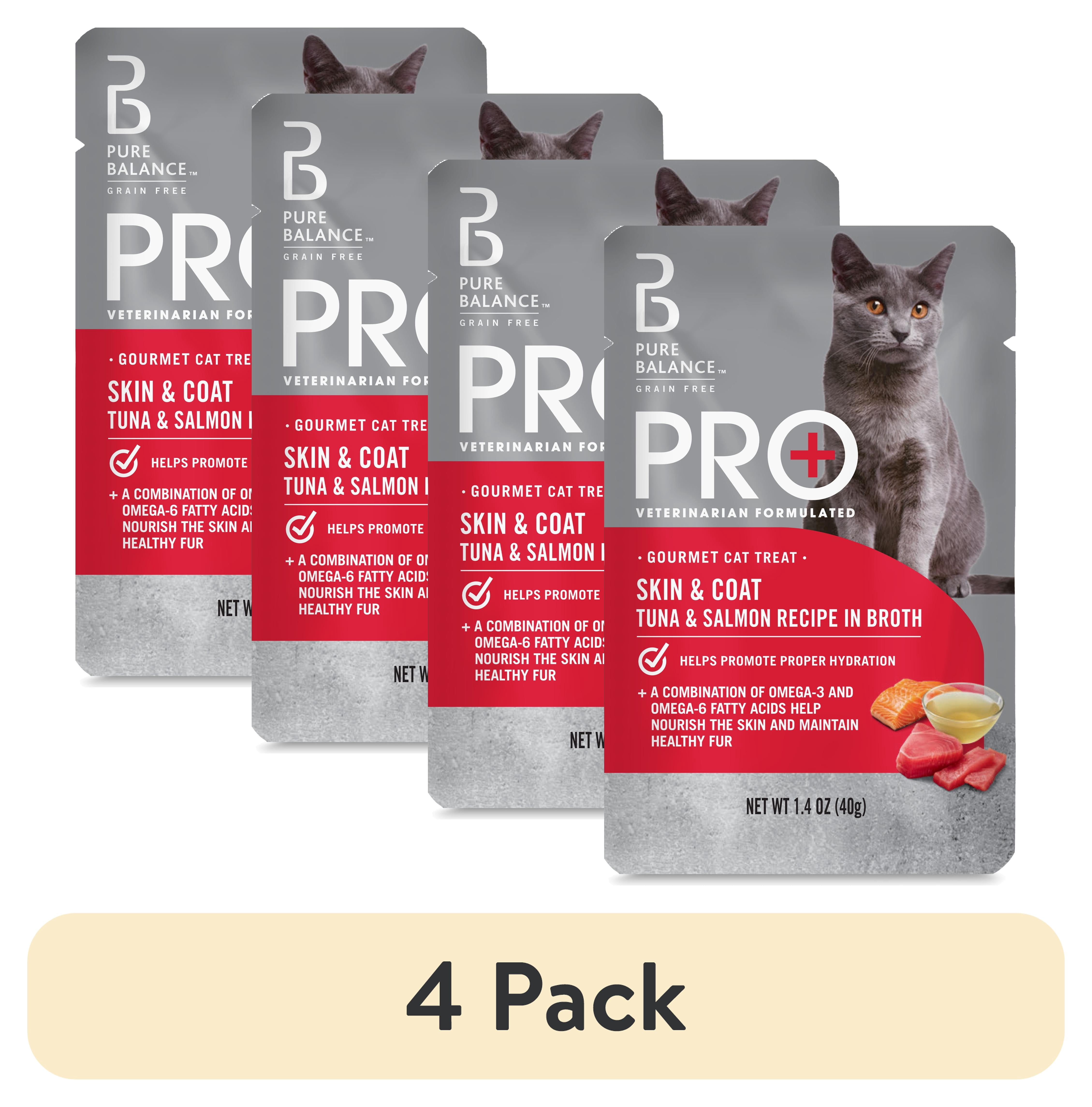 (4 pack) Pure Balance Pro+ Skin and Coat Tuna and Salmon Recipe in Broth, 1.4 oz