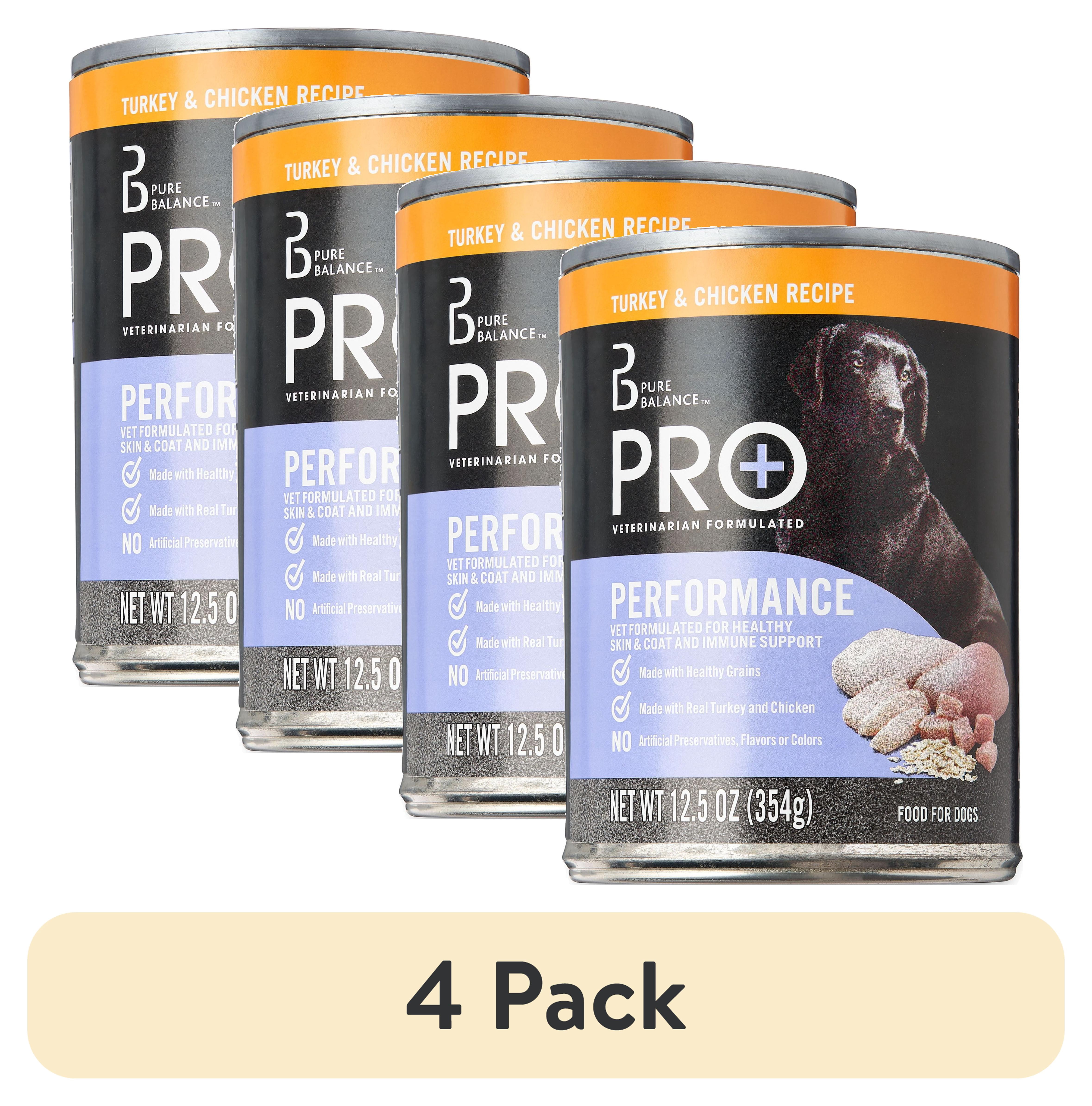 (4 pack) Pure Balance Pro+ Turkey and Chicken Recipe Wet Dog Food for Performance, 12.5 oz Can