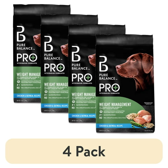 (4 pack) Pure Balance Pro+ Weight Management Chicken & Oatmeal Recipe Dry Dog Food, 16 lbs