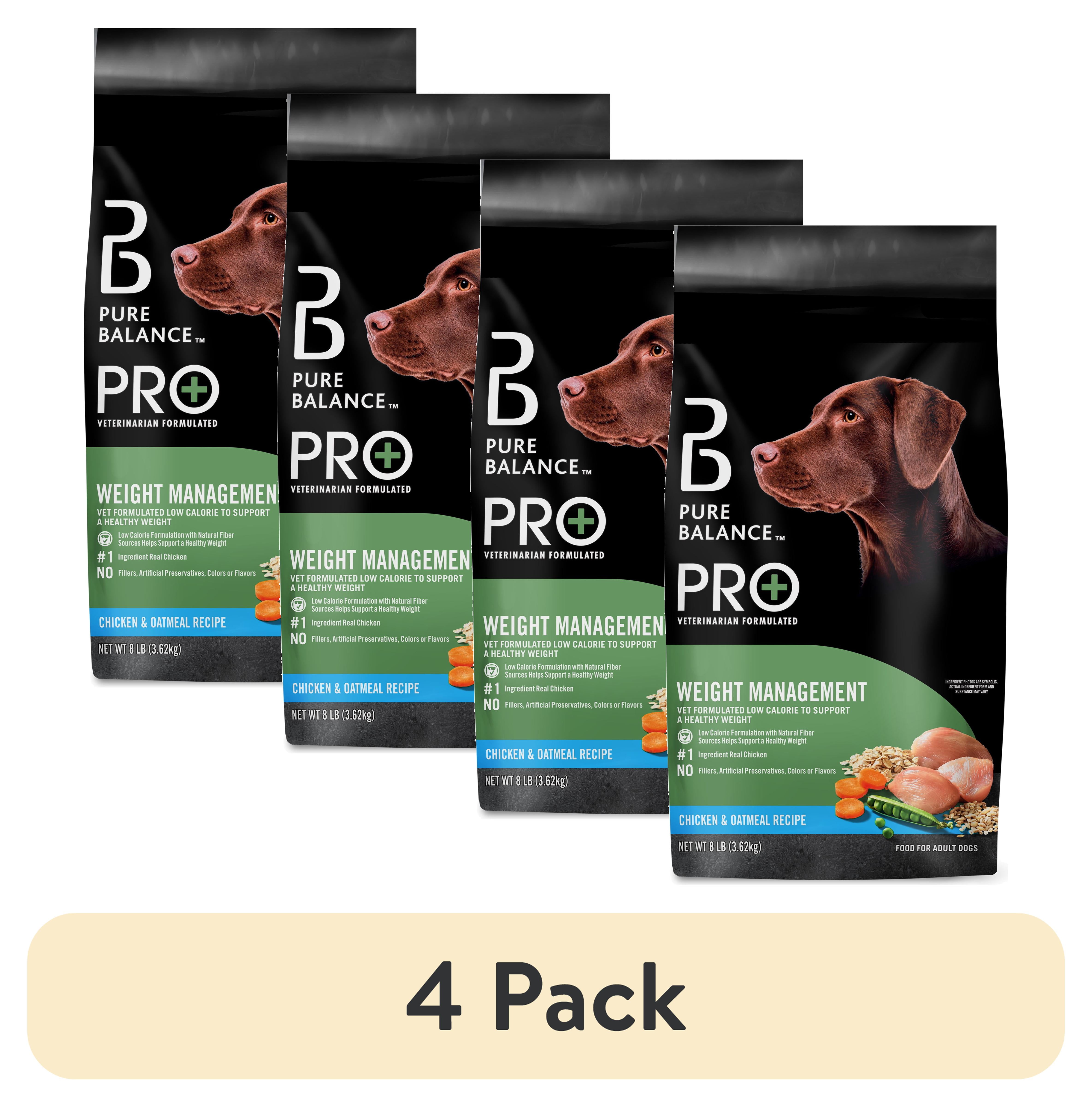 (4 pack) Pure Balance Pro+ Weight Management Chicken & Oatmeal Recipe Dry Dog Food, 8 lbs