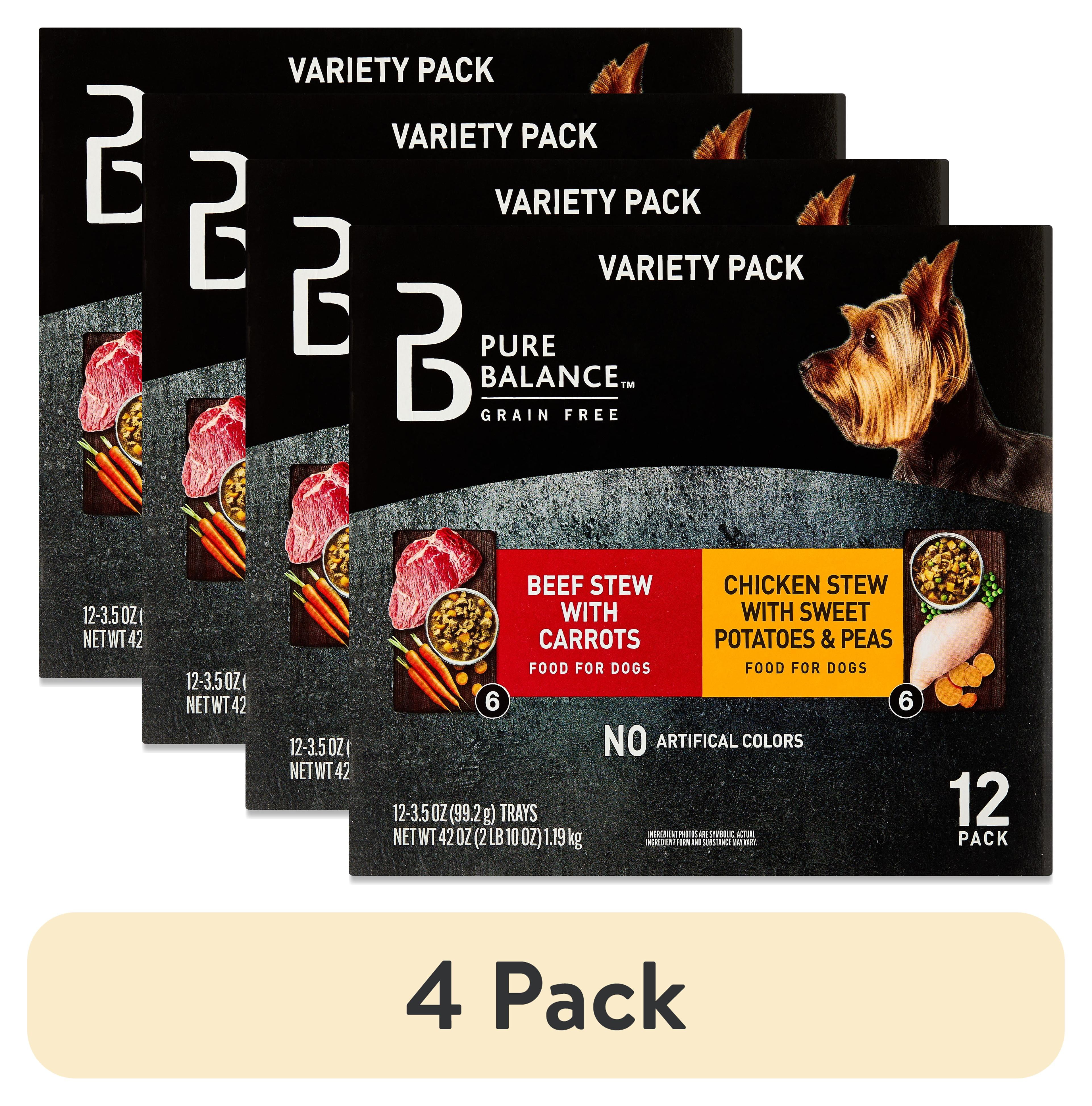 (4 pack) Pure Balance Grain-Free Wet Dog Food Variety Pack, 3.5 oz Trays, 12 Count