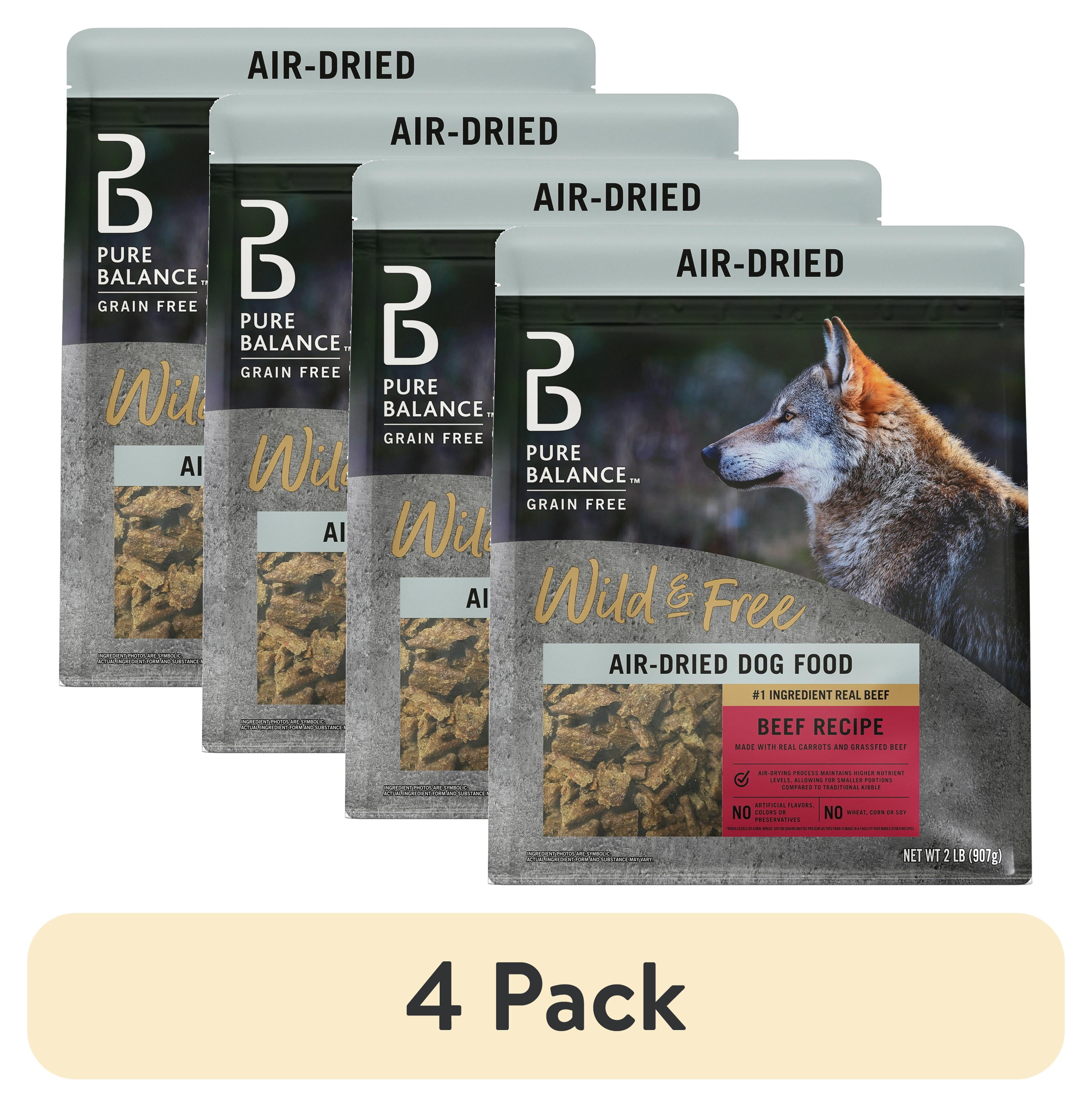 (4 pack) Pure Balance Wild & Free Air Dried Dog Food Beef Recipe, 2 lbs