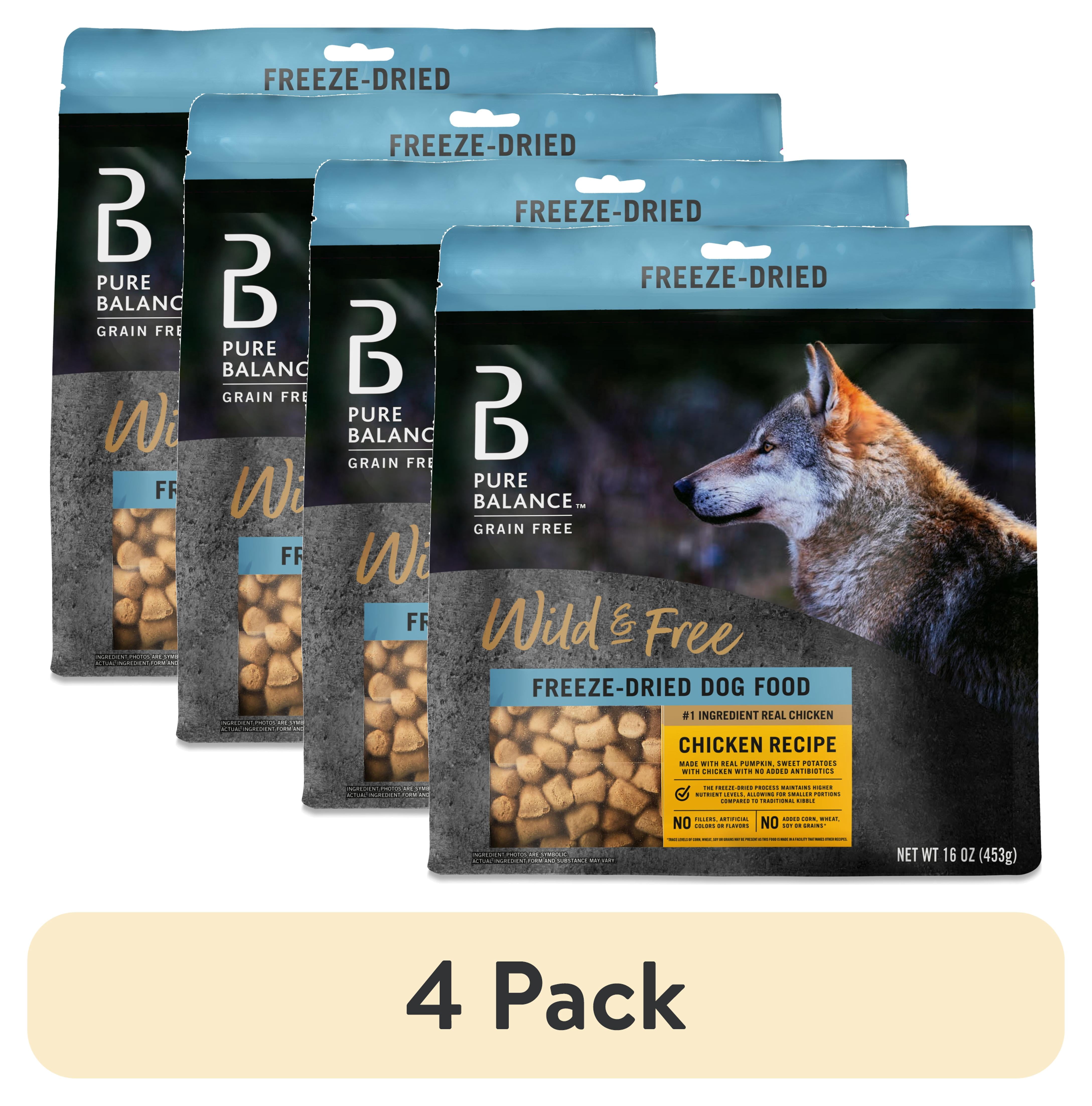 (4 pack) Pure Balance Wild & Free Freeze-Dried Dog Food, Chicken Recipe, 16 oz