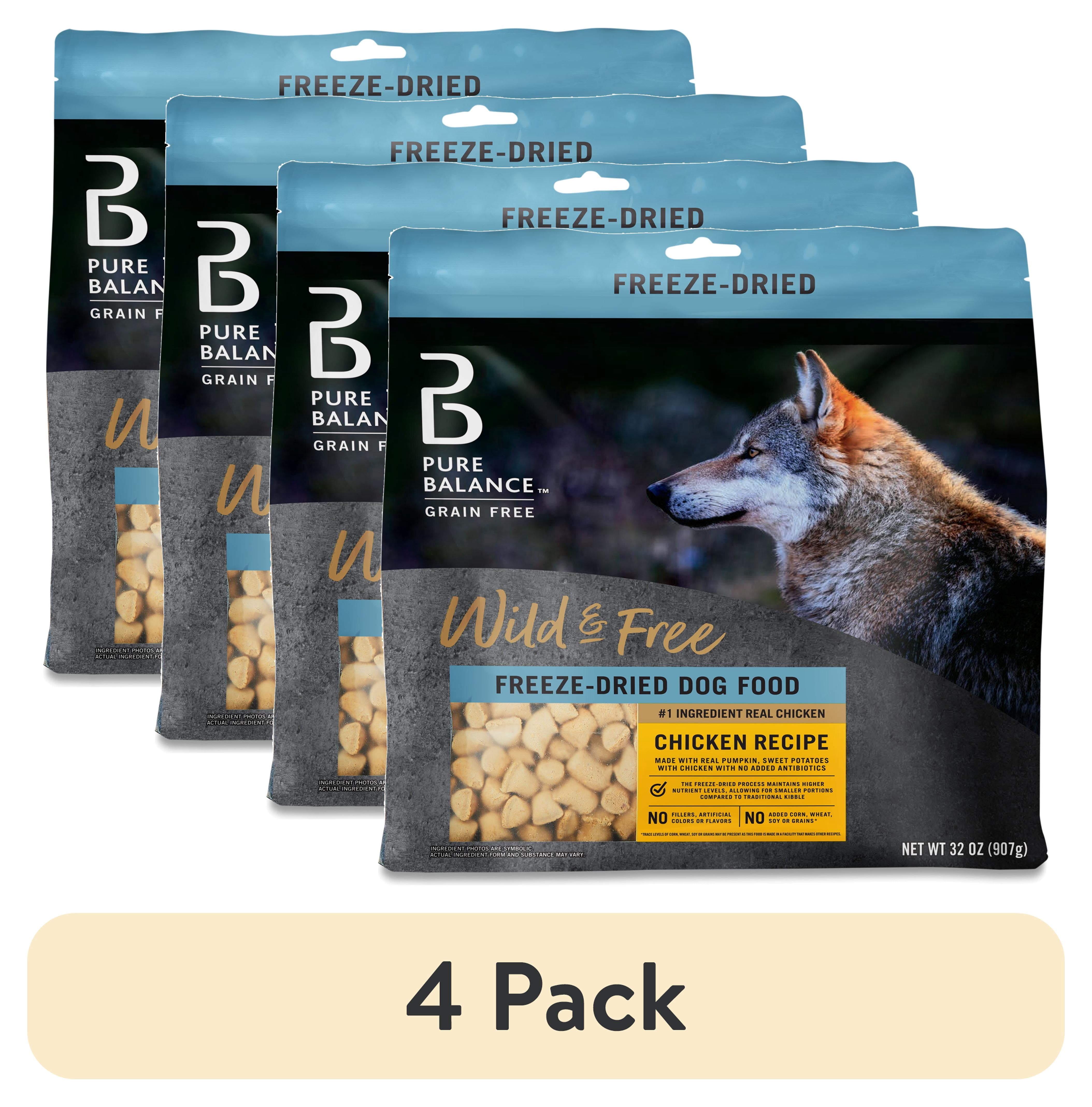(4 pack) Pure Balance Wild & Free Freeze-Dried Dog Food, Chicken Recipe, 32 oz
