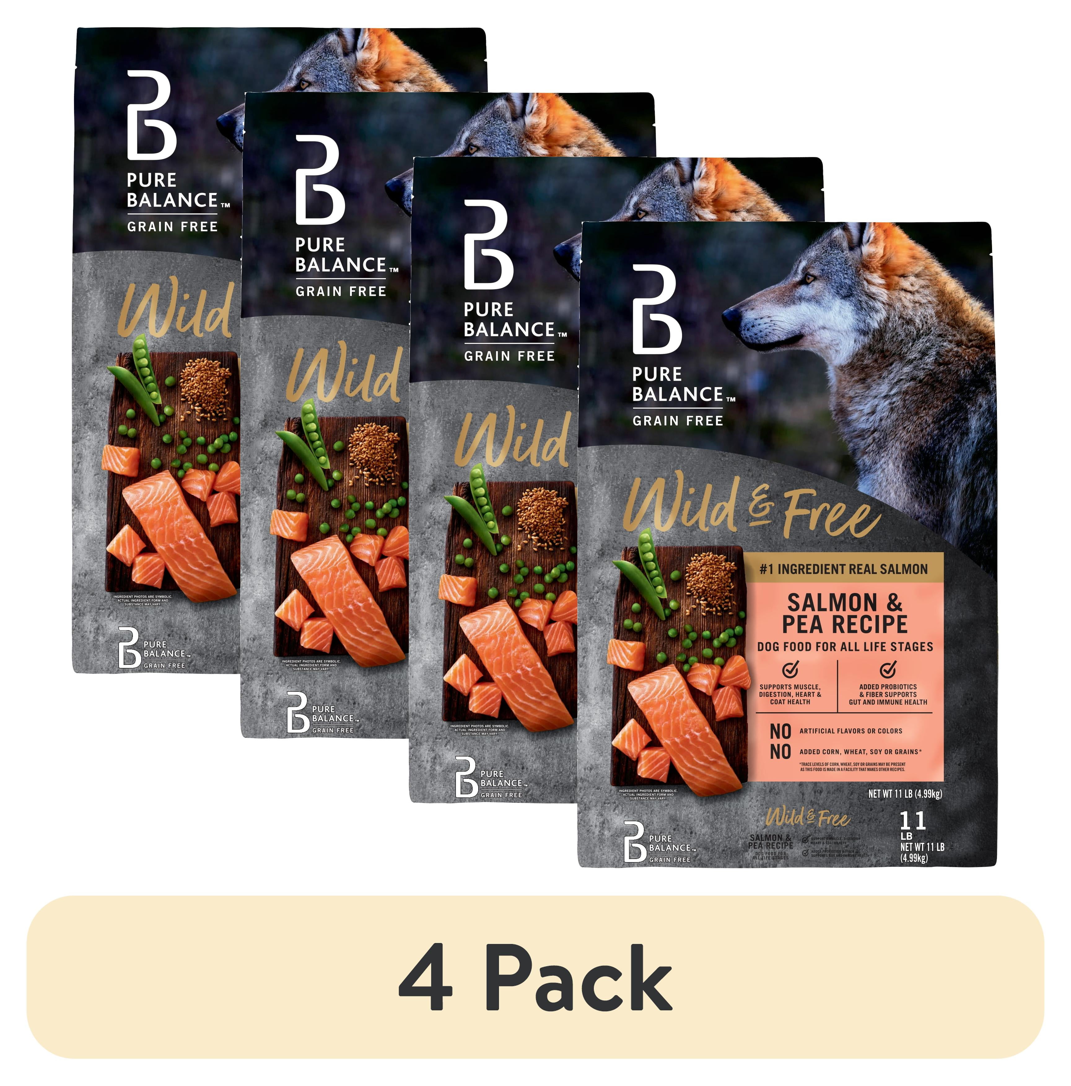 (4 pack) Pure Balance Wild & Free Grain-Free Salmon & Pea Recipe Dry Dog Food, 11 lbs