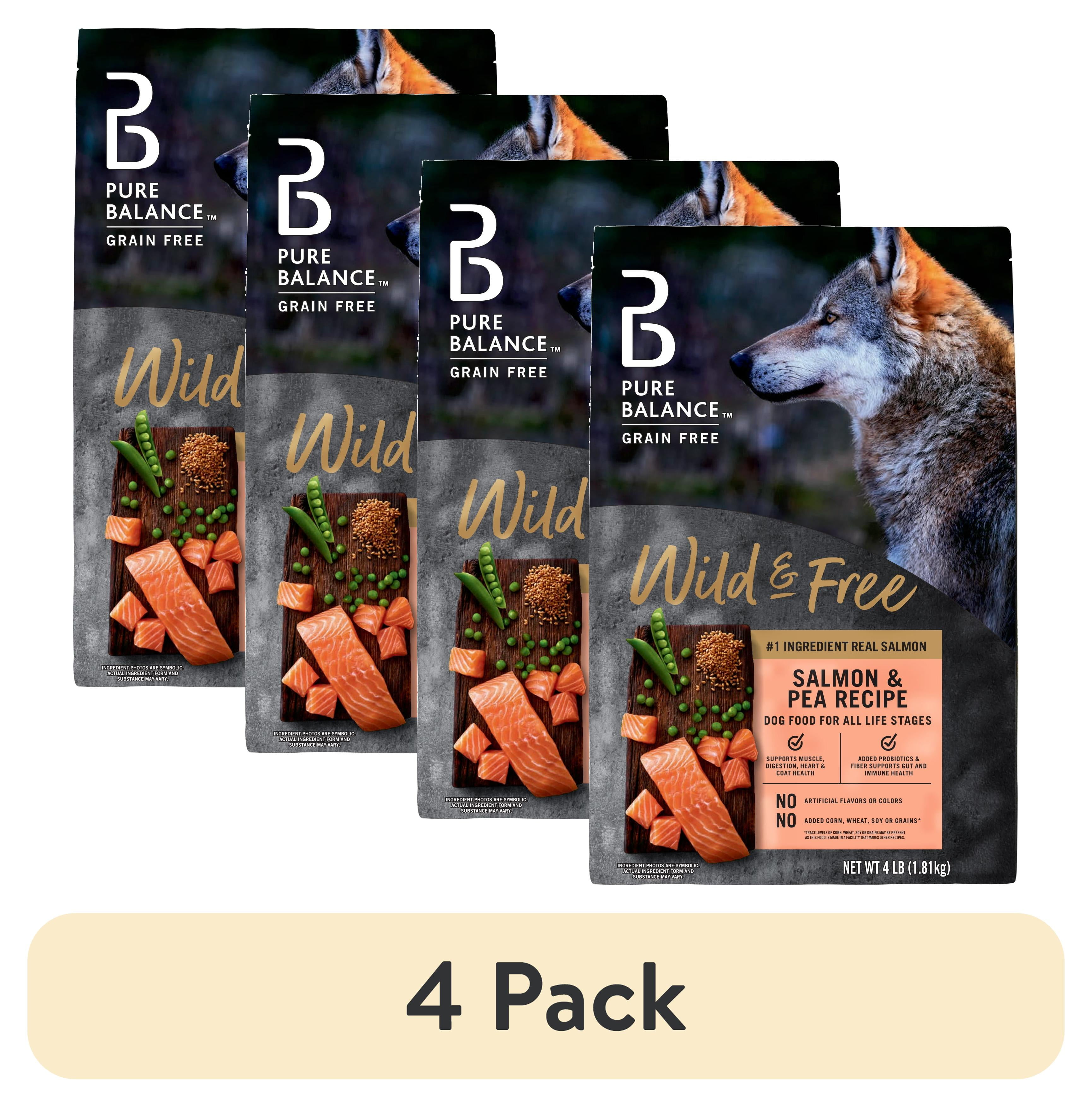 (4 pack) Pure Balance Wild & Free Grain-Free Salmon & Pea Recipe Dry Dog Food, 4 lbs