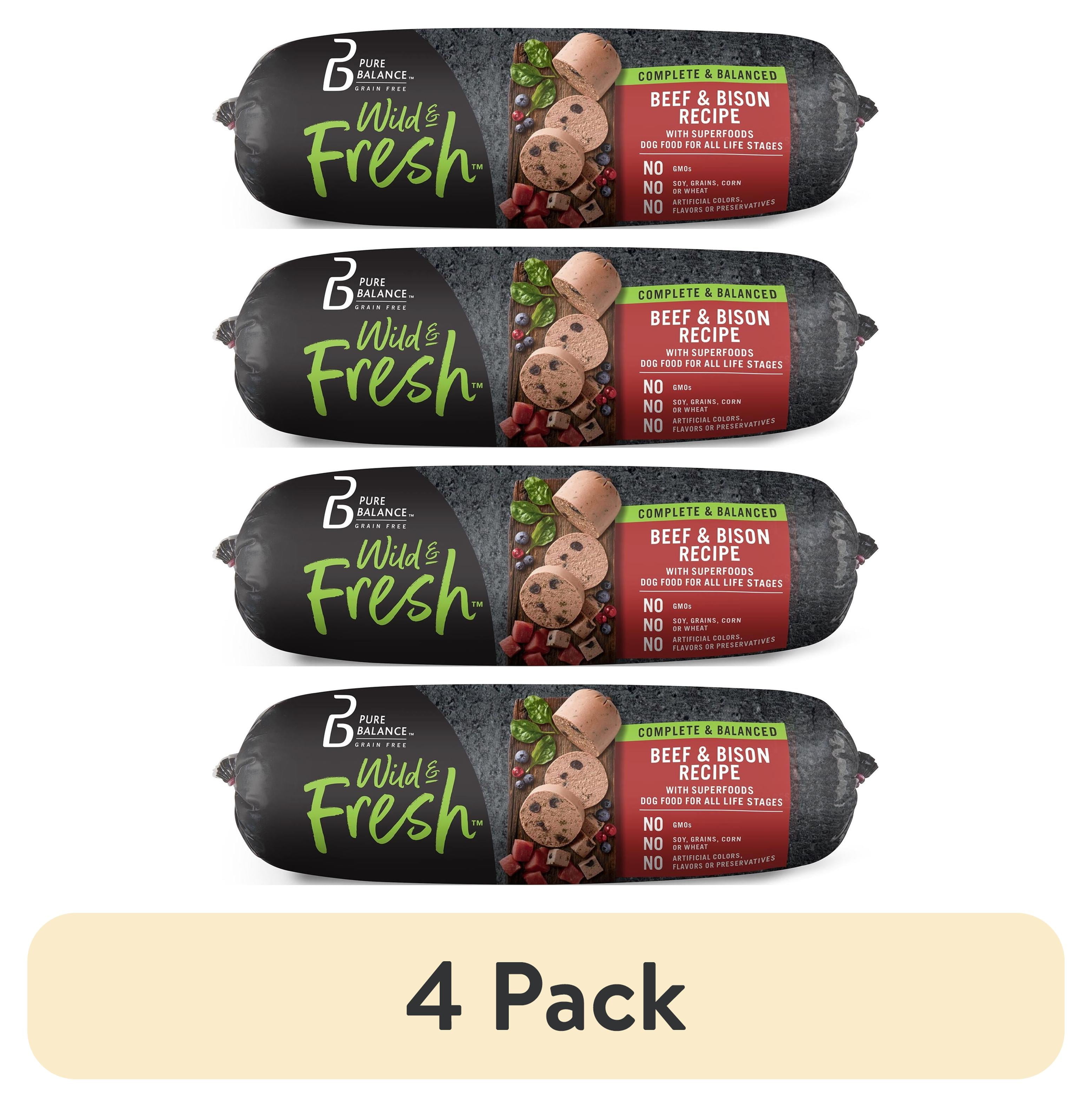 (4 pack) Pure Balance Wild & Fresh Dog Food, Beef & Bison Recipe, Rolled  Chub, Dog Food For All Lifestages, 2 lb
