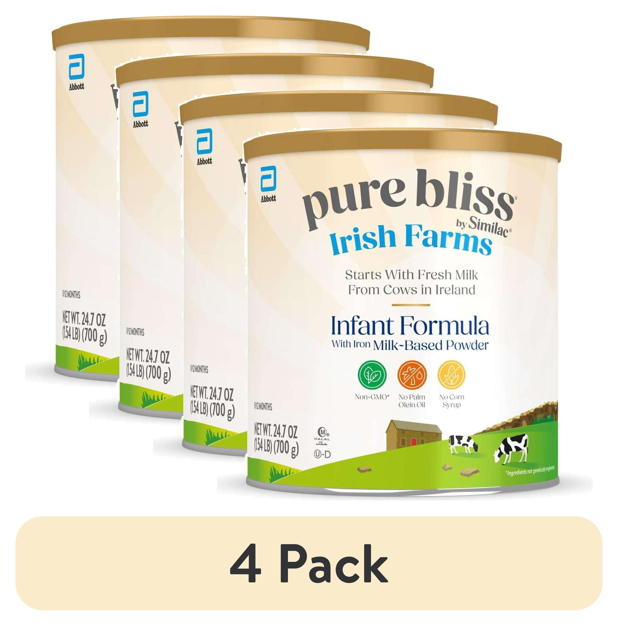 (4 pack) Pure Bliss by Similac Irish Farms Powder Baby Formula, Easy to Digest, 24.7-oz Can