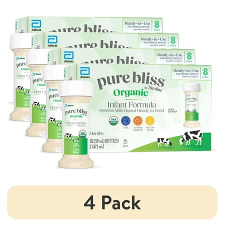 (4 pack) Pure Bliss by Similac Organic Ready-to-Feed Baby Formula, USDA Certified Organic, 2-fl-oz Bottle, Pack of 8