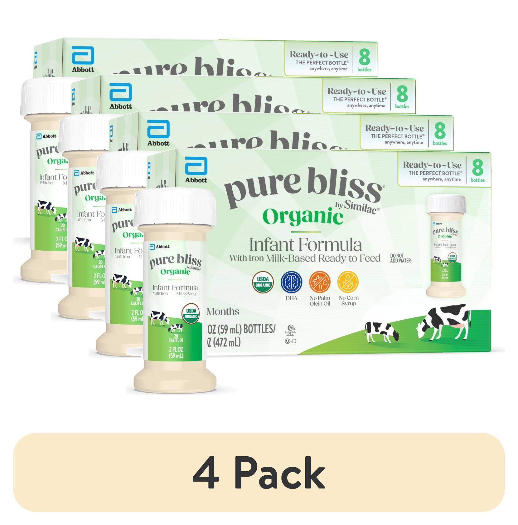 (4 pack) Pure Bliss by Similac Organic Ready-to-Feed Baby Formula, USDA-Certified Organic, 2-fl-oz Bottle, Pack of 8