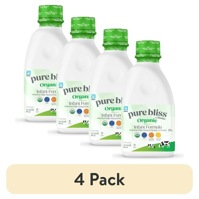 (4 pack) Pure Bliss by Similac Organic Ready-to-Feed Baby Formula, USDA-Certified Organic, 32-fl-oz Bottle