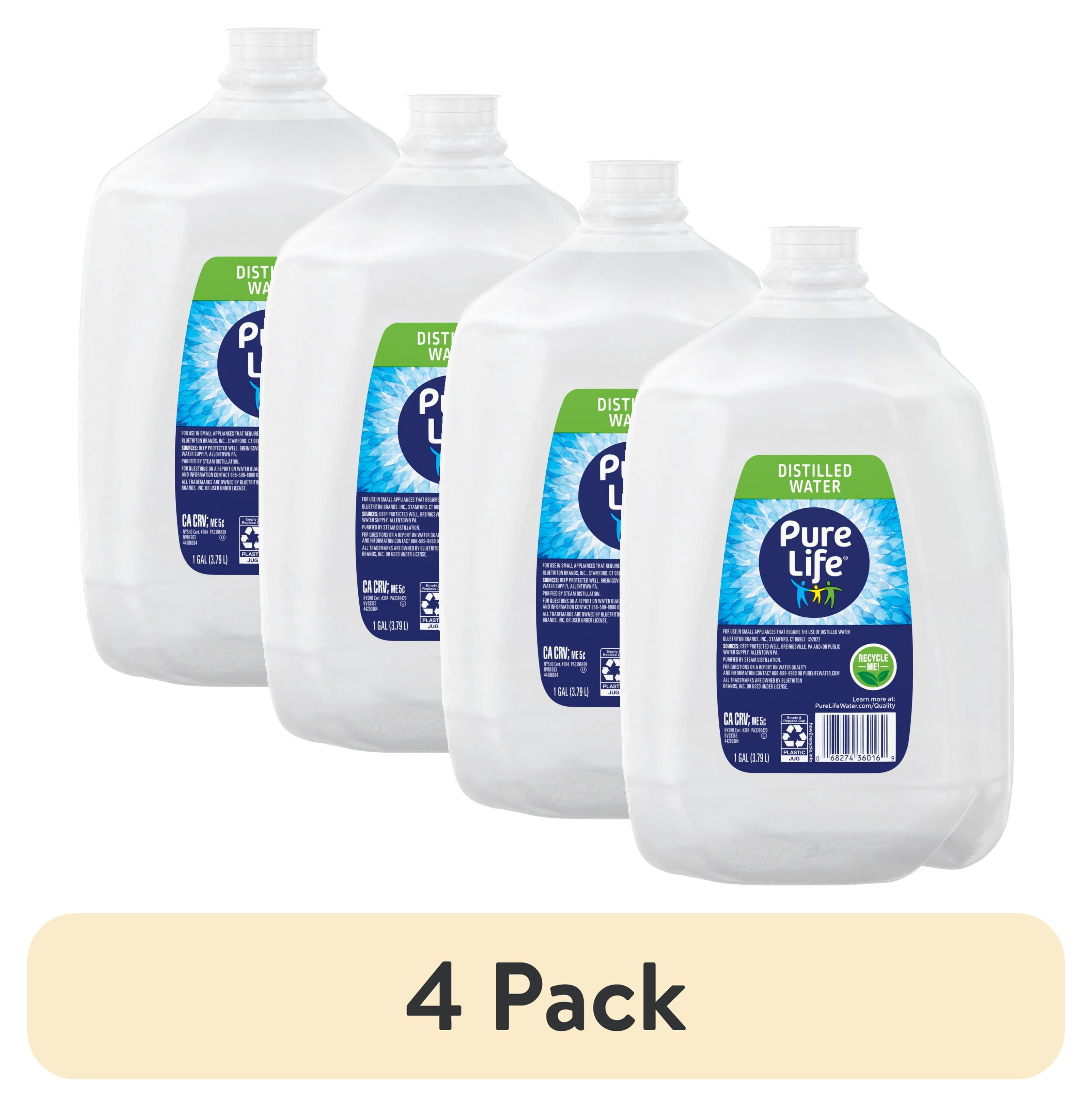 (4 pack) Pure Life Distilled Water, 1 gal, Single Plastic Jug