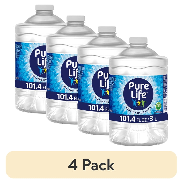 4 pack) Pure Life Purified Water, 3 Liter, Single Plastic Jug